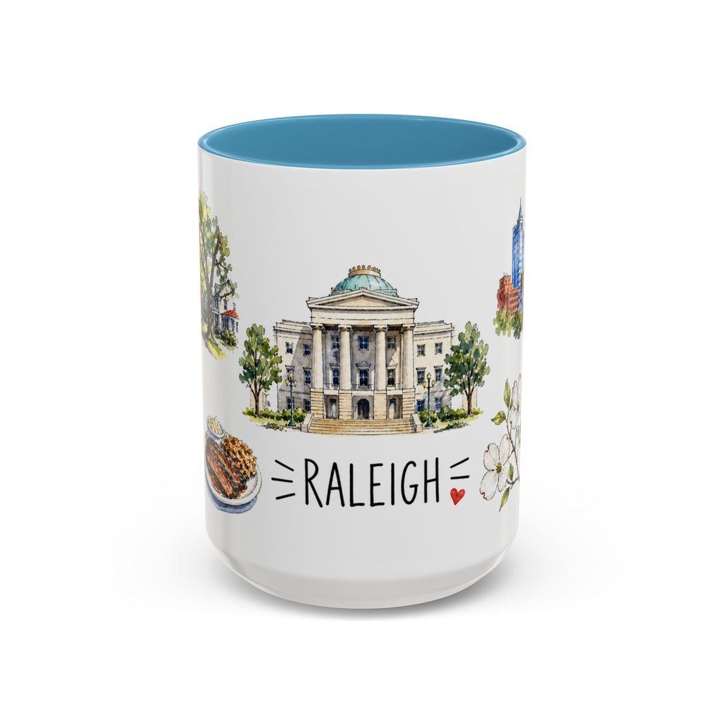 Raleigh Illustrated Travel Mug | City Souvenir Accent Coffee Mug | 11oz 15oz Ceramic Cup