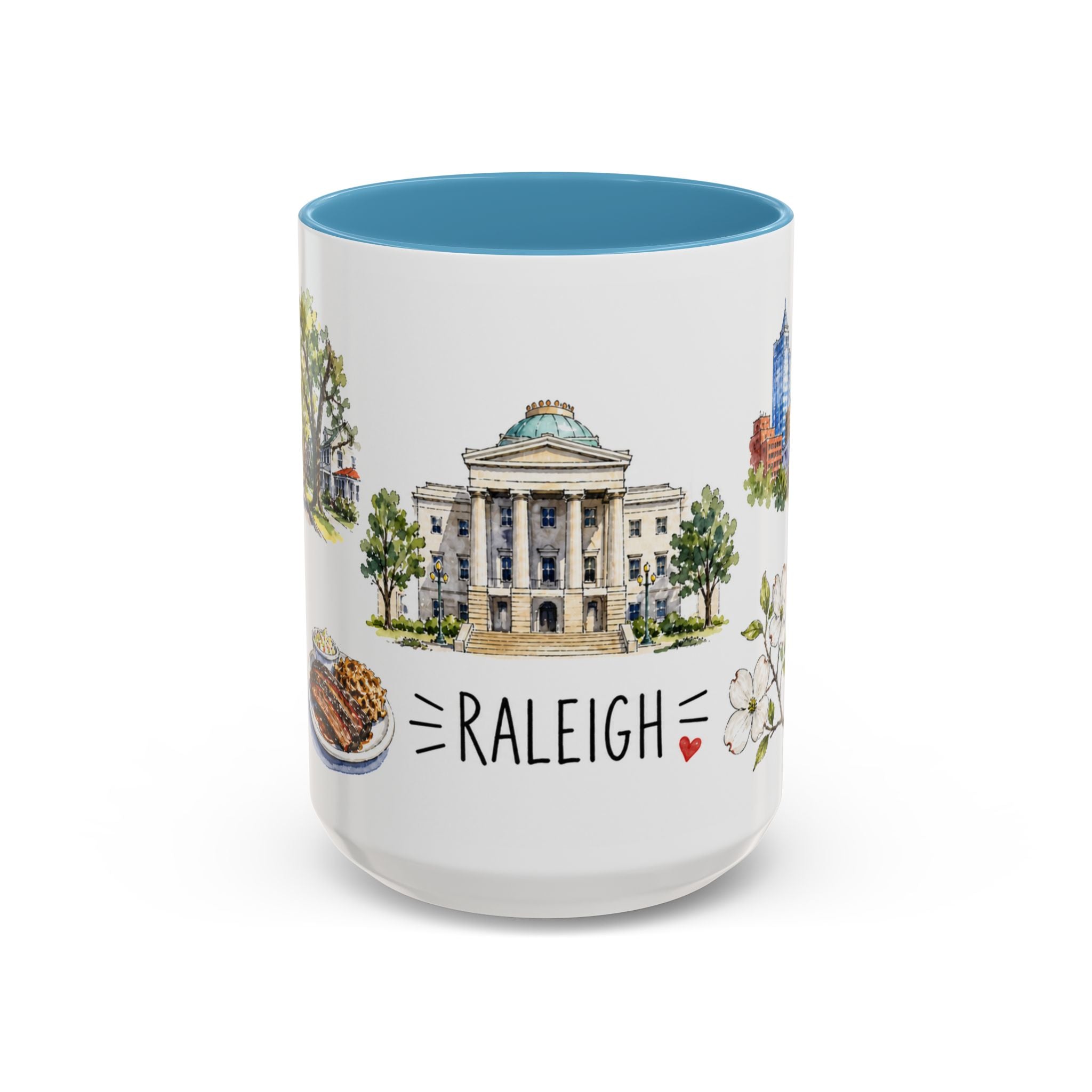 Raleigh Illustrated Travel Mug | City Souvenir Accent Coffee Mug | 11oz 15oz Ceramic Cup