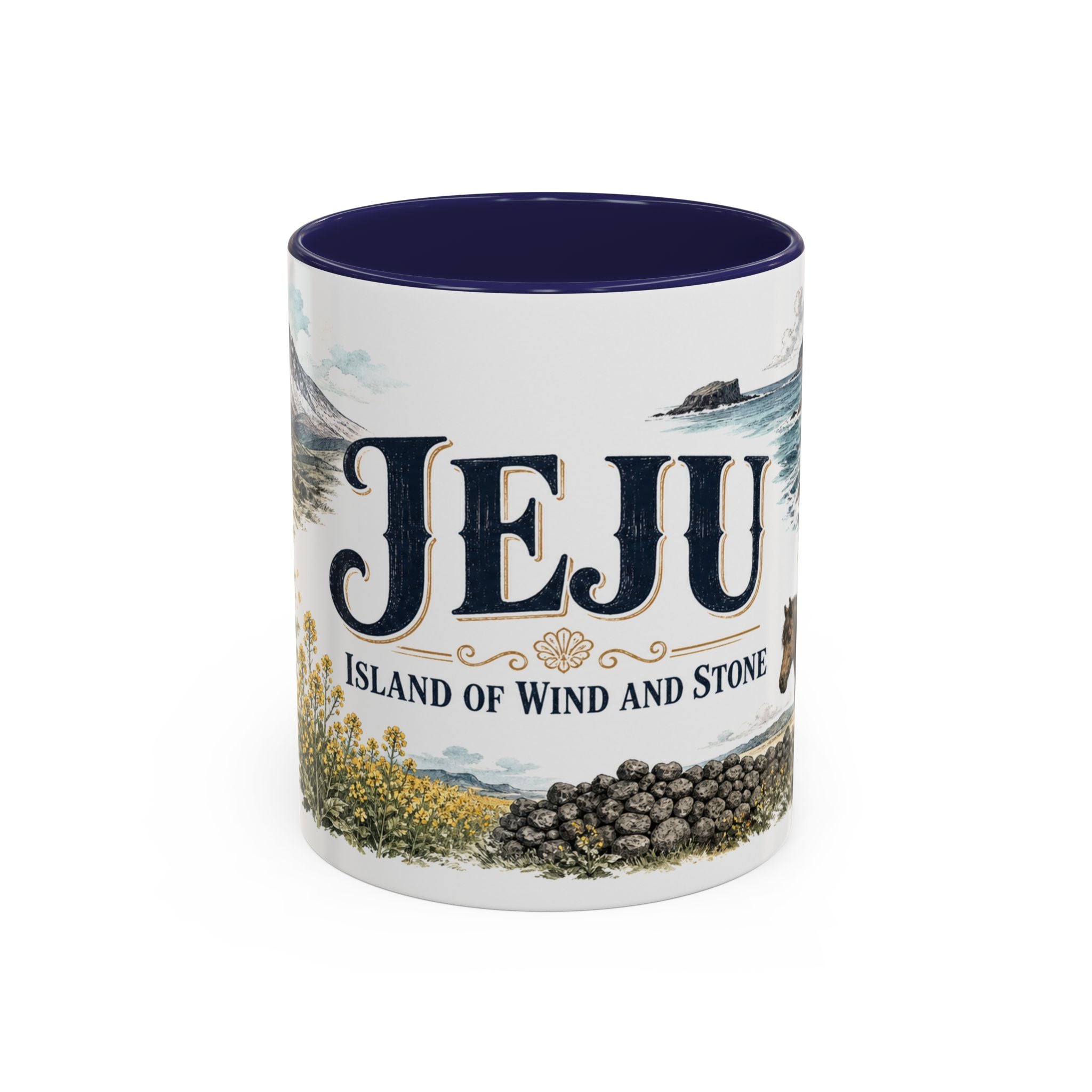 Jeju Coffee Mug | South Korea Travel Souvenir | Vintage Illustrated City Gift | 11 oz 15 oz Accent Mug