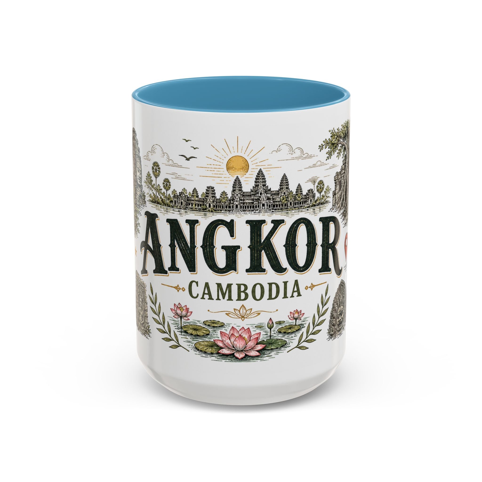 Angkor Coffee Mug | Travel Destination Souvenir Gift | Accent Color Ceramic 11oz 15oz