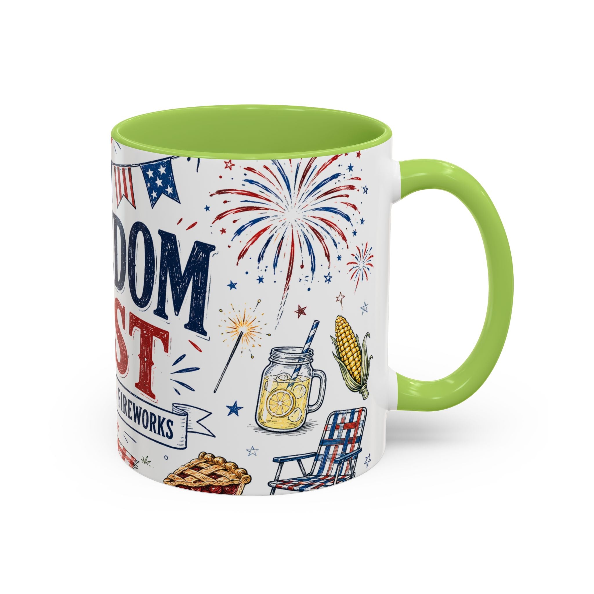 Freedom Fest Coffee Mug | Grill Chill Fireworks 4th of July | Accent Color Ceramic 11oz 15oz