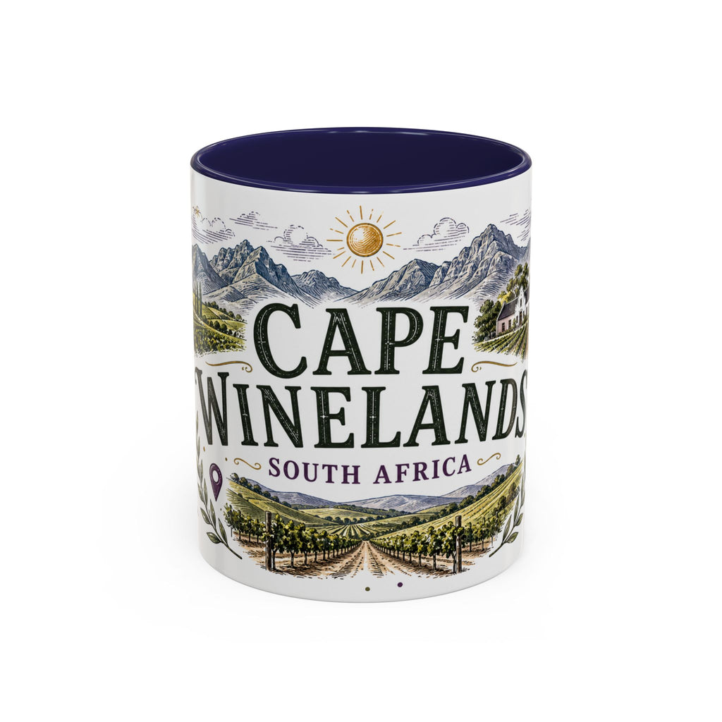 Cape Winelands Coffee Mug | Travel Destination Souvenir Gift | Accent Color Ceramic 11oz 15oz