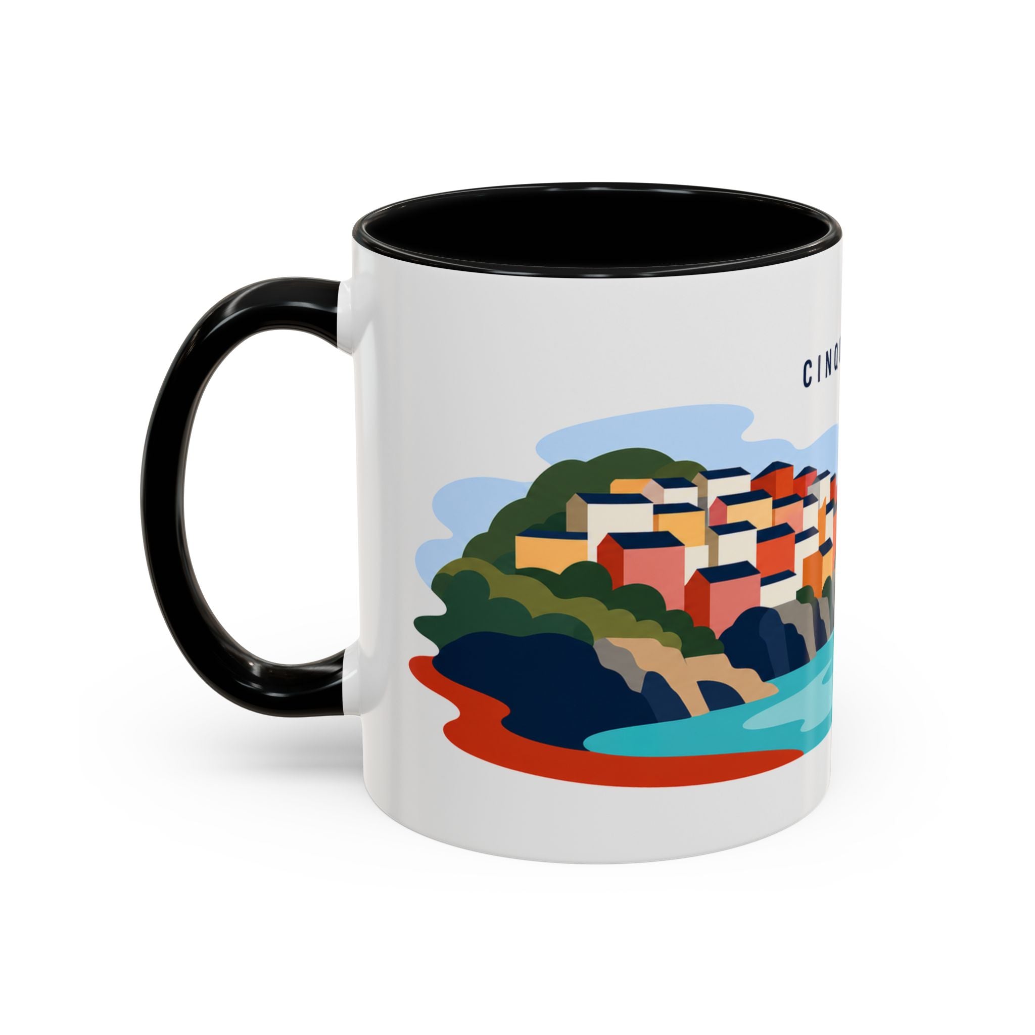 Cinque Terre Coffee Mug | Travel Destination Souvenir Gift | Accent Color Ceramic 11oz 15oz