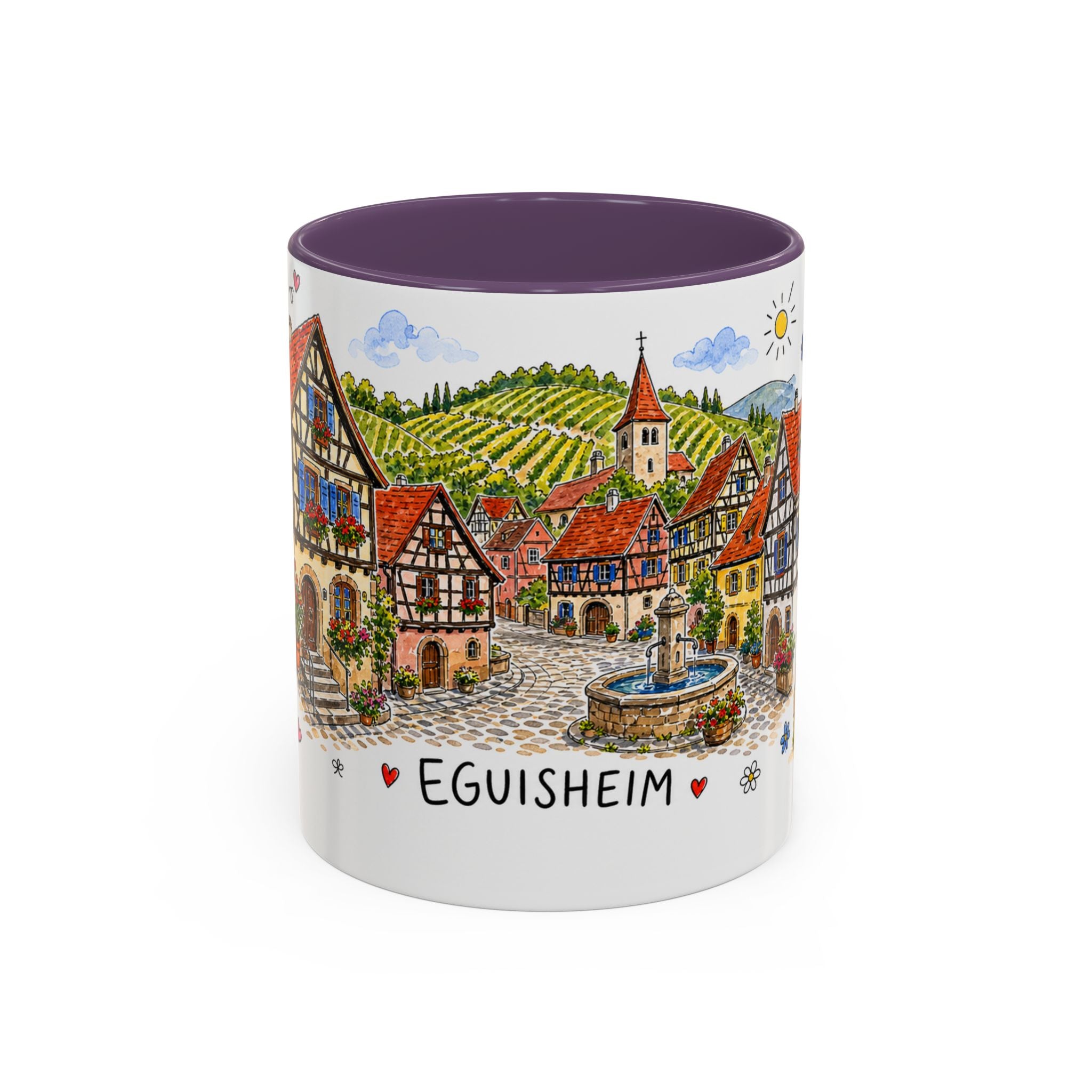 Eguisheim Illustrated Travel Mug | Alsace France Souvenir Accent Coffee Mug | 11oz 15oz Ceramic Cup