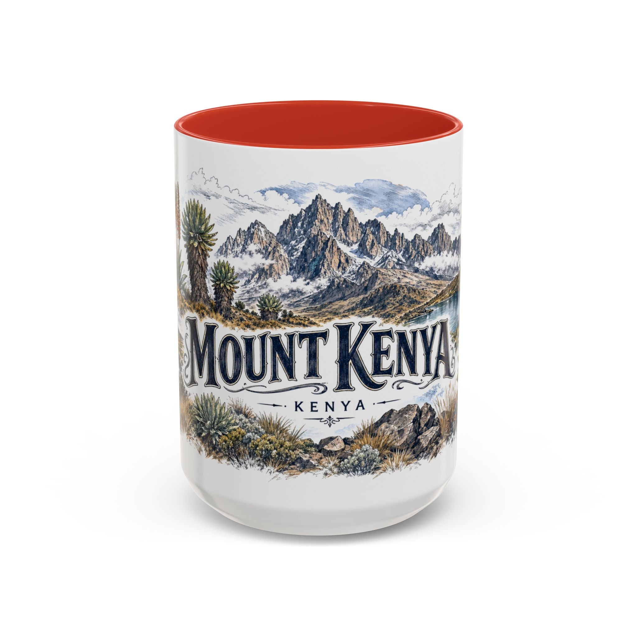 Mount Kenya Mug, Kenya Travel Souvenir, Bucket List Gift, Accent Ceramic Coffee Mug 11oz 15oz