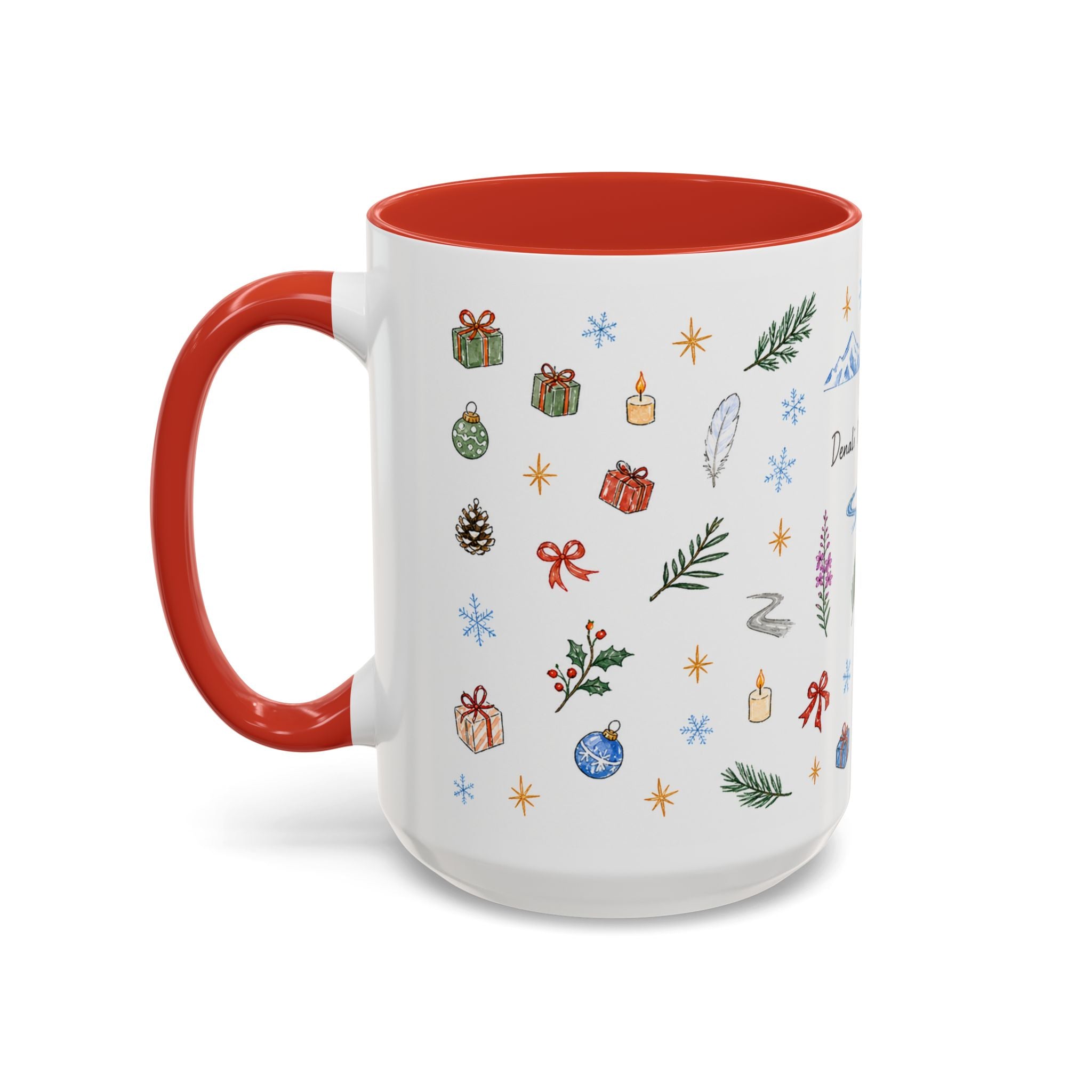 Denali National Park Christmas Mug | Watercolor Travel Souvenir | Holiday Gift | Accent Ceramic Coffee Cup 11oz 15oz