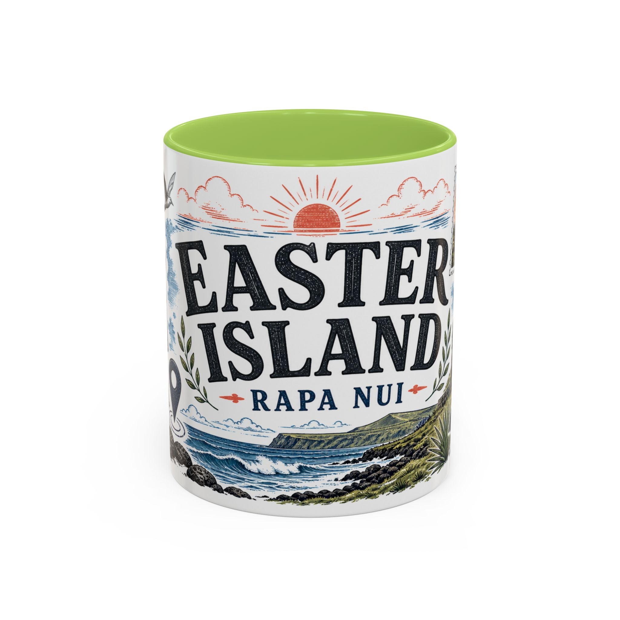 Easter Island Coffee Mug | Travel Destination Souvenir Gift | Accent Color Ceramic 11oz 15oz