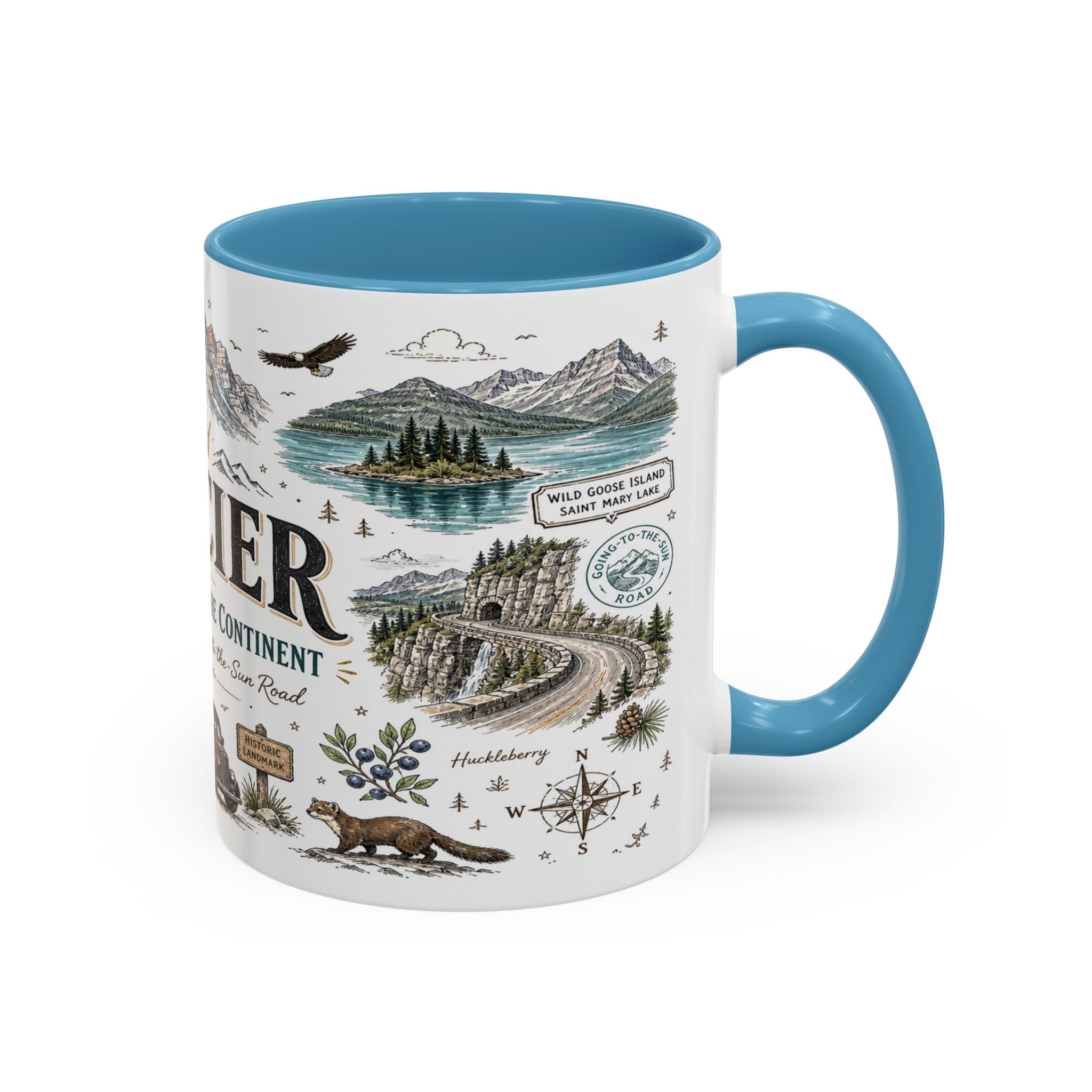 Glacier Coffee Mug | National Park Hiking Montana Gift | Accent Color Ceramic 11oz 15oz