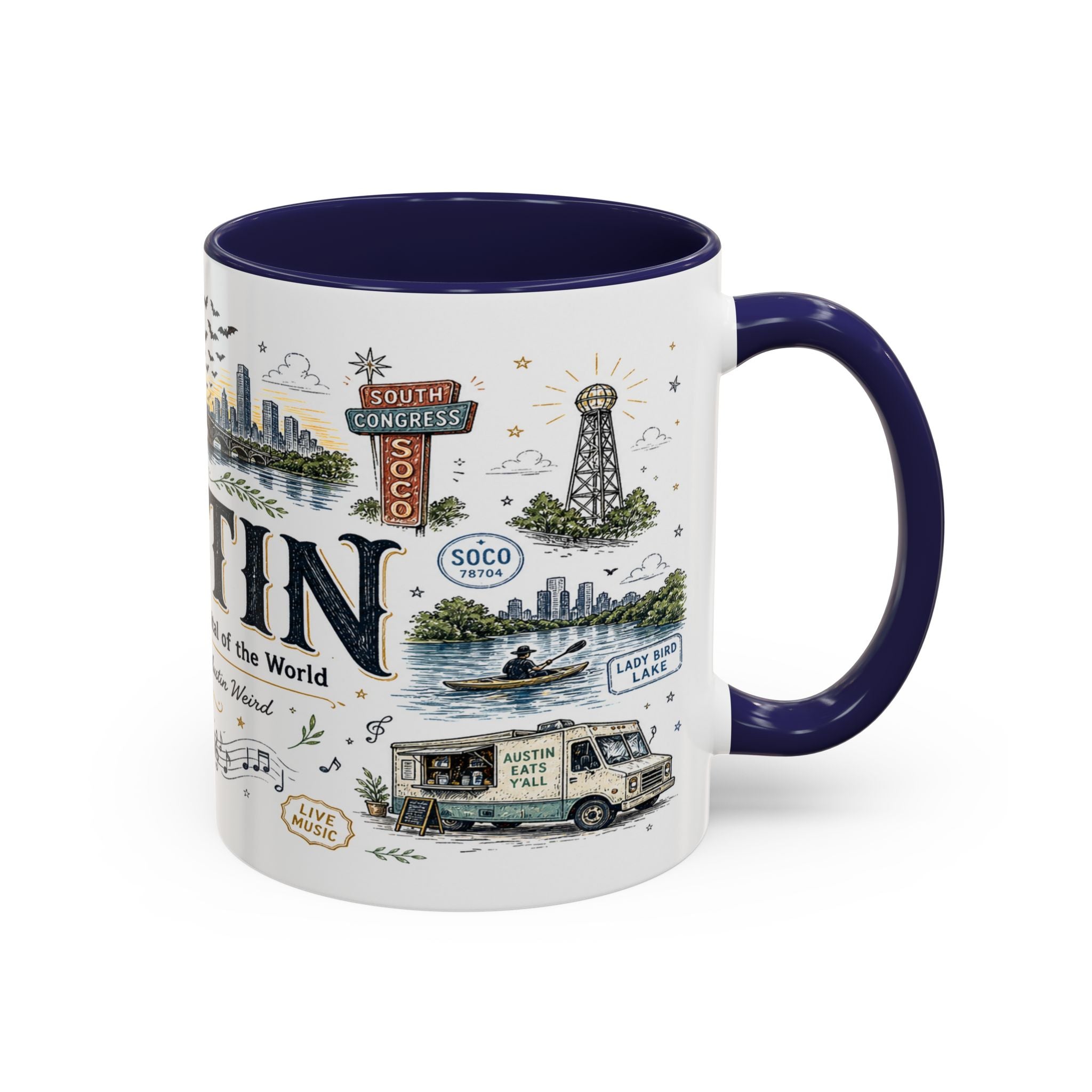 Austin Coffee Mug | Texas Souvenir City Gift | Accent Color Ceramic 11oz 15oz