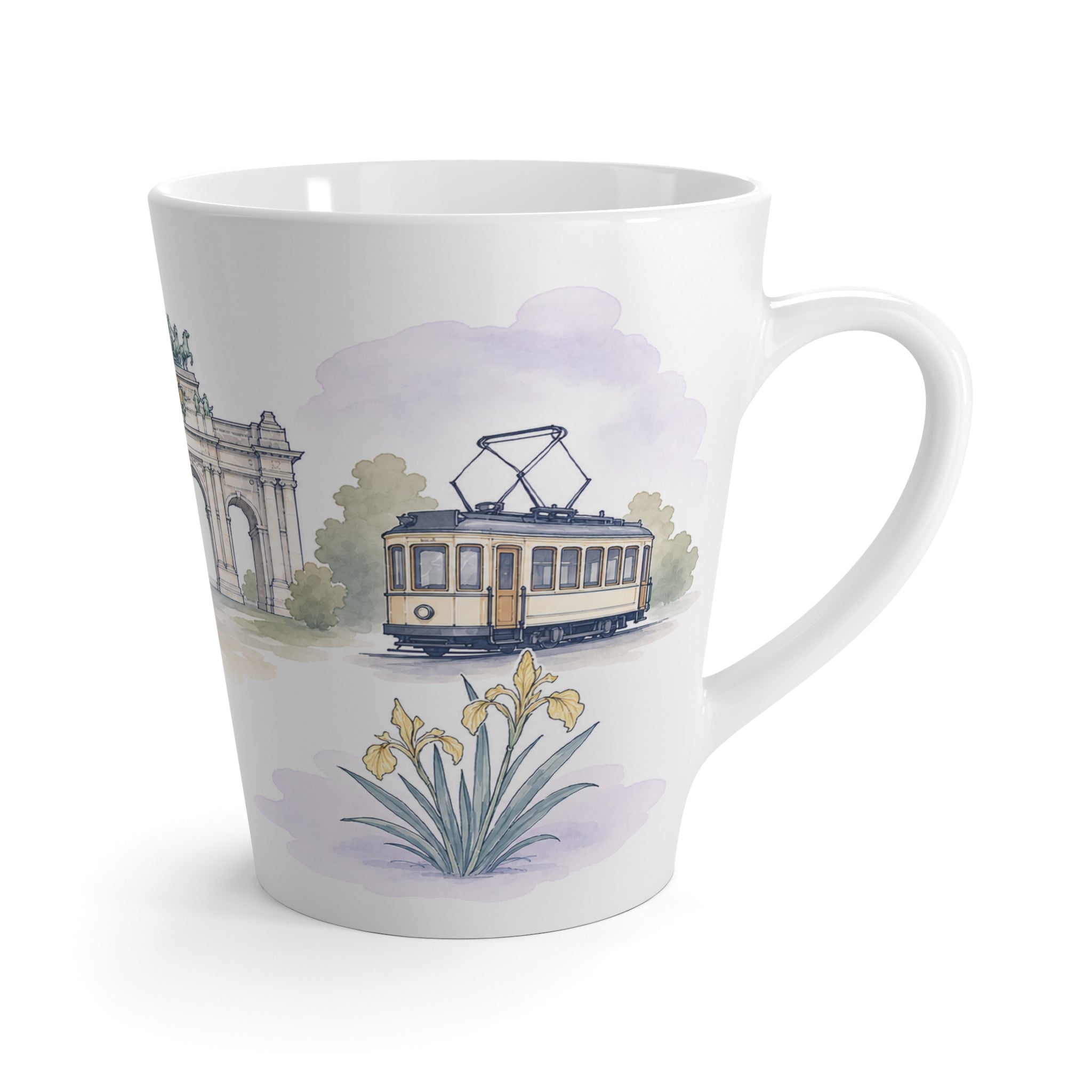 Brussels Latte Mug | Watercolor City Travel Mug | 12 oz Ceramic Souvenir Gift