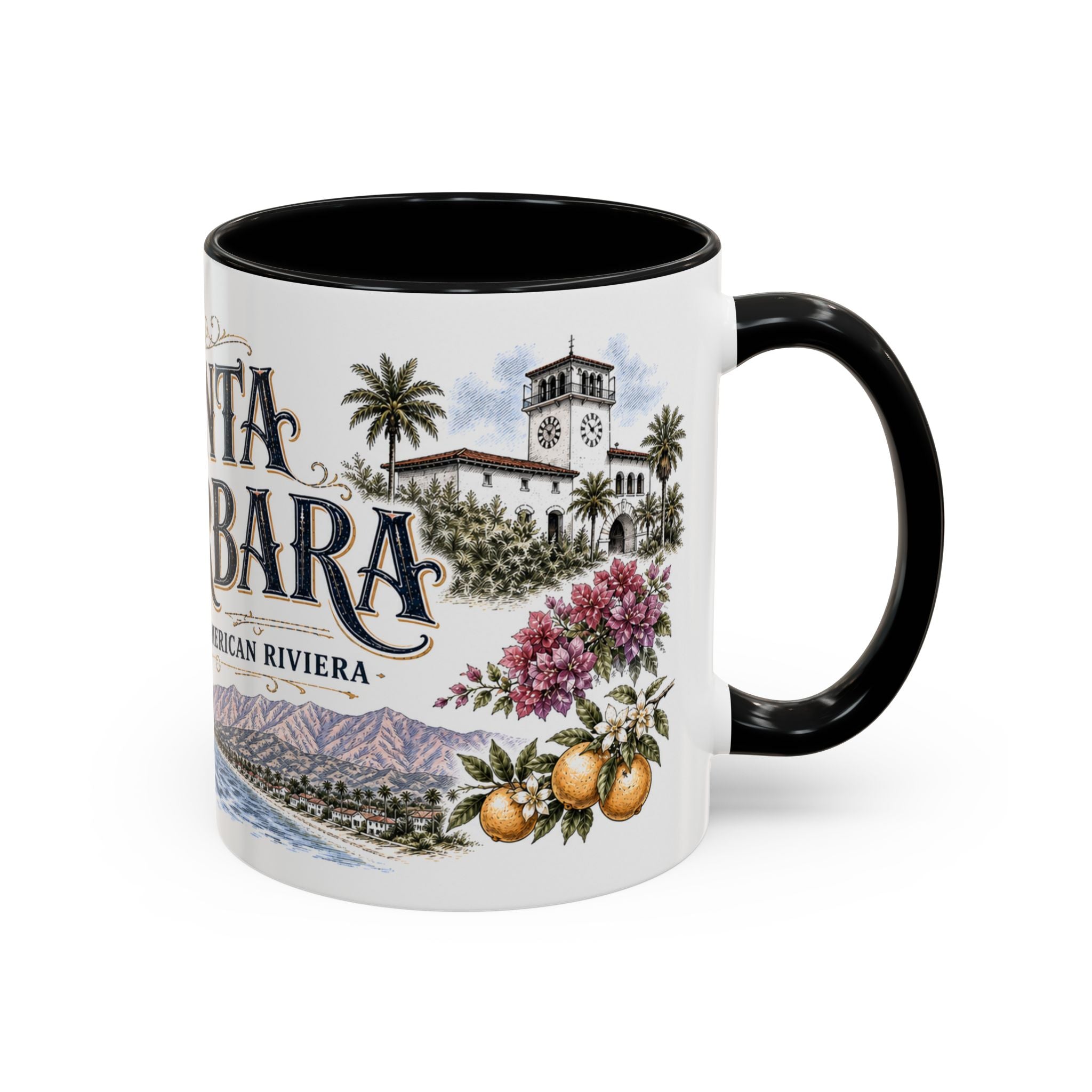 Santa Barbara Coffee Mug | United States Travel Souvenir | Vintage Illustrated City Gift | 11 oz 15 oz Accent Mug