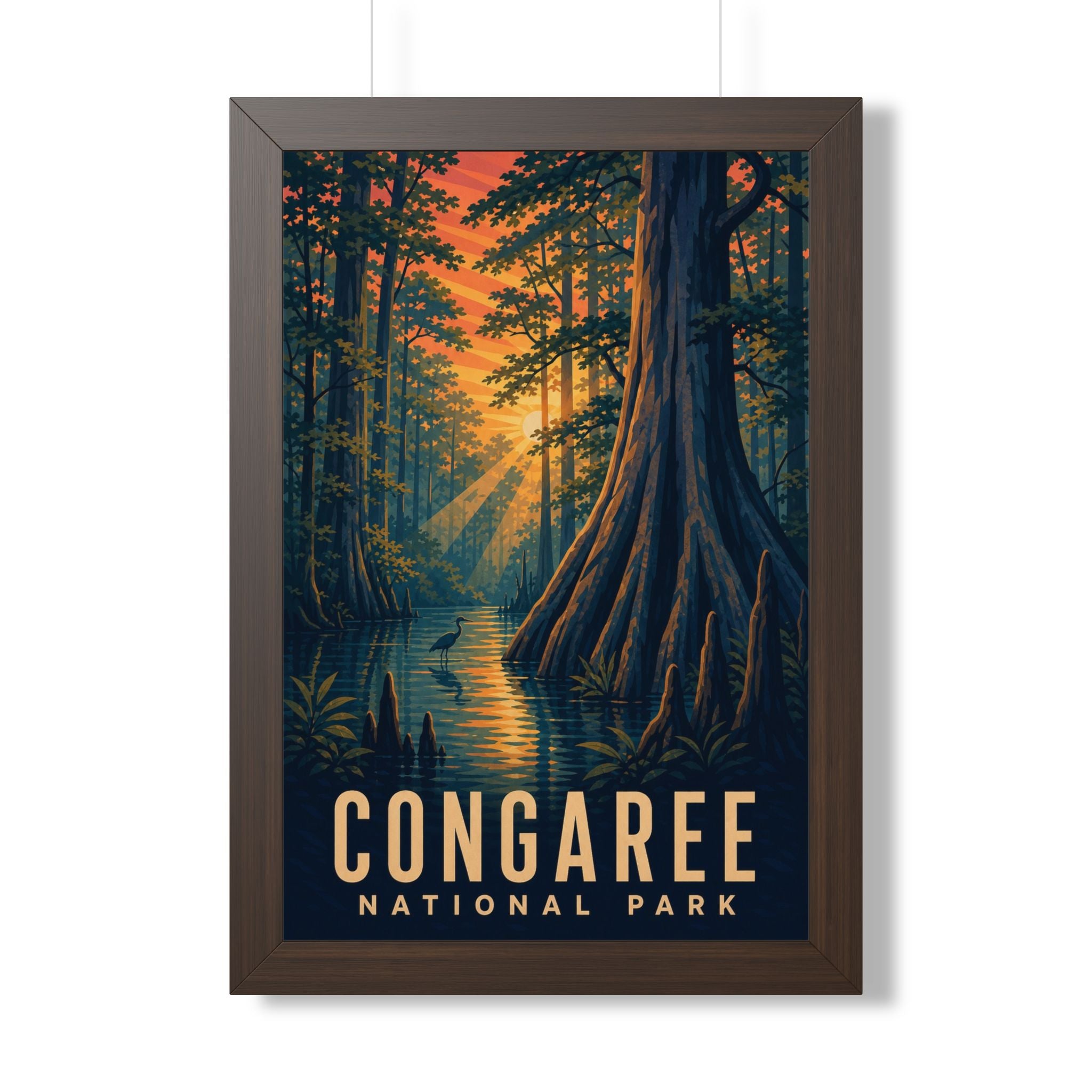 Congaree National Park Framed Poster | Vintage Travel Wall Art | Black Walnut White Frame | 16x24 20x30