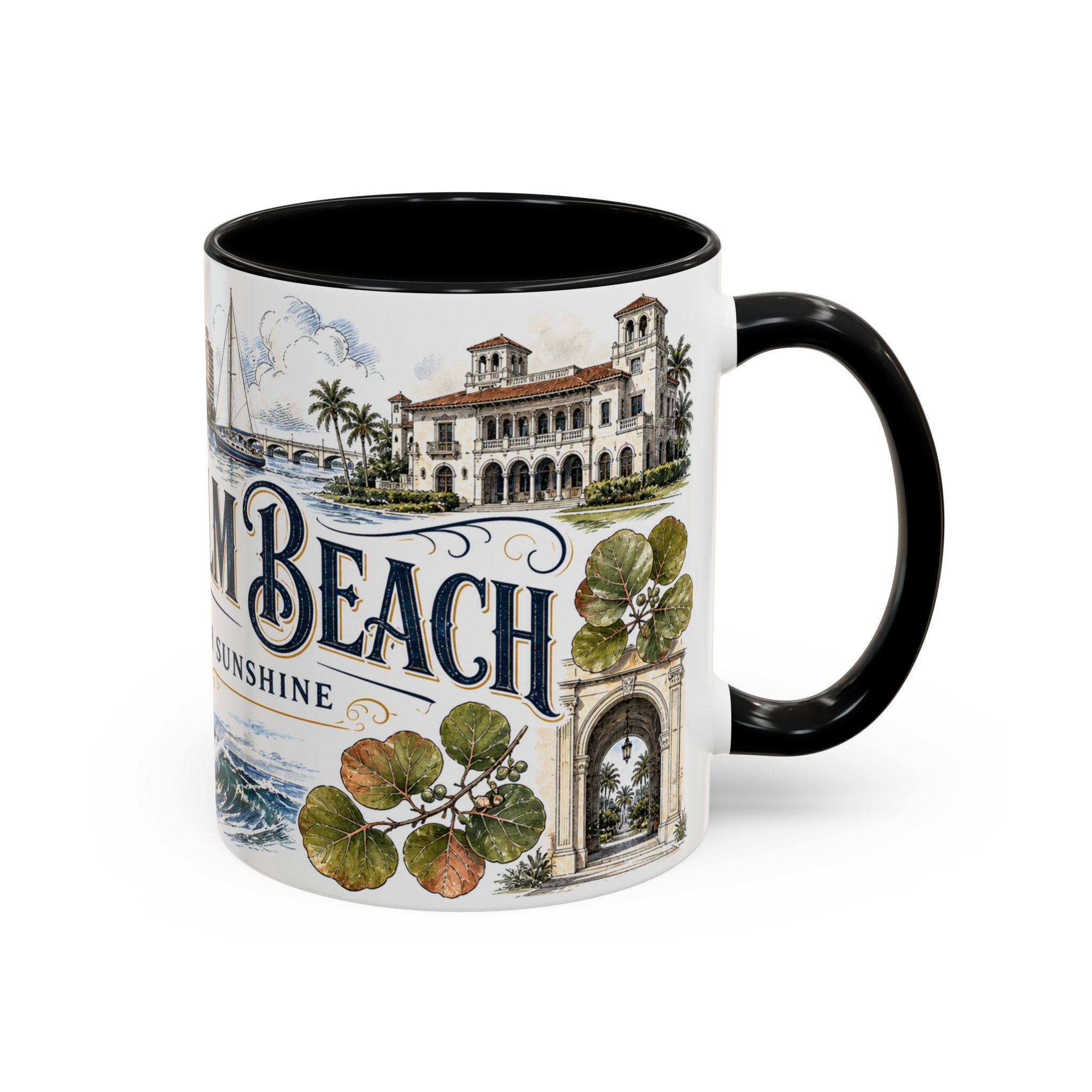 West Palm Beach Coffee Mug | United States Travel Souvenir | Vintage Illustrated City Gift | 11 oz 15 oz Accent Mug
