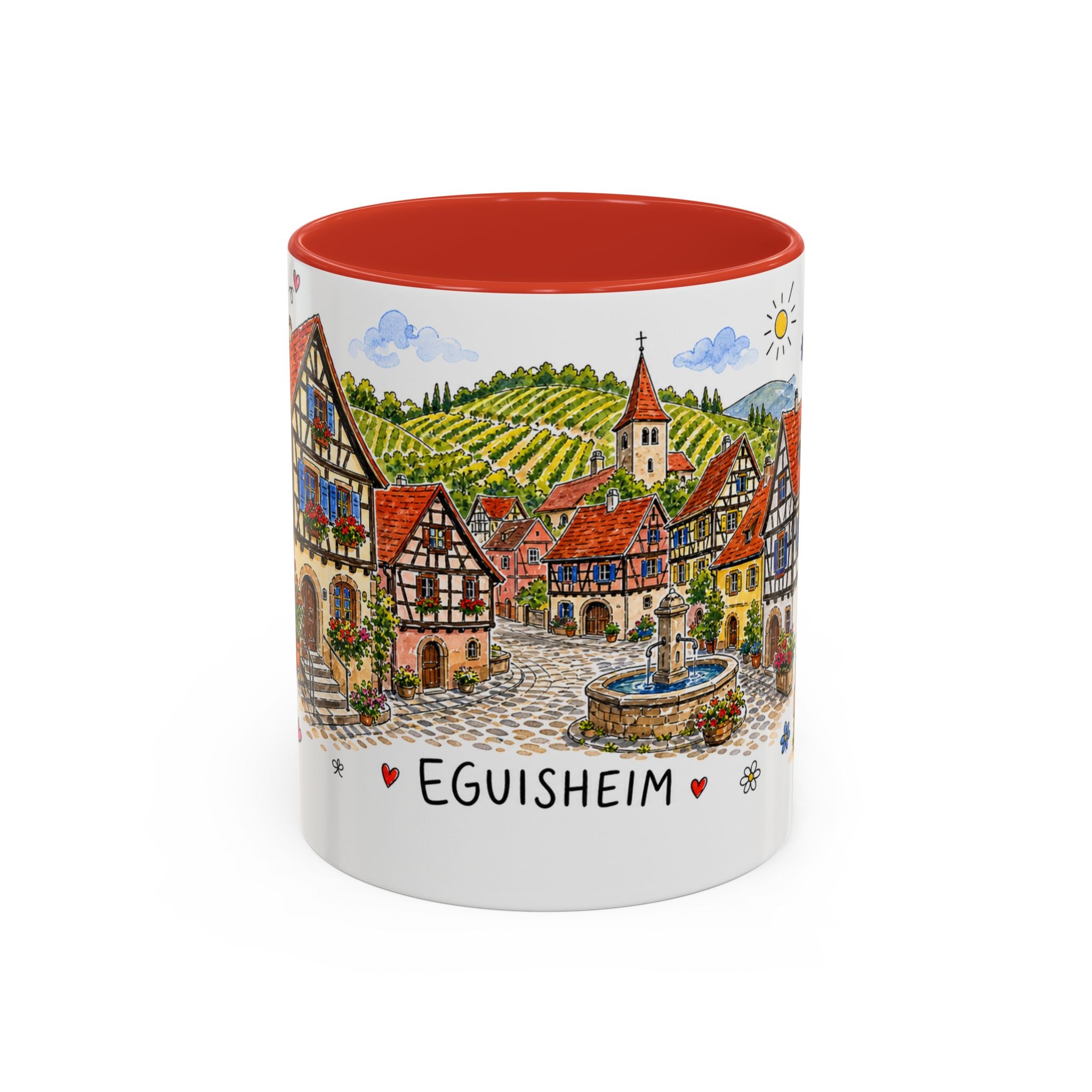 Eguisheim Illustrated Travel Mug | Alsace France Souvenir Accent Coffee Mug | 11oz 15oz Ceramic Cup