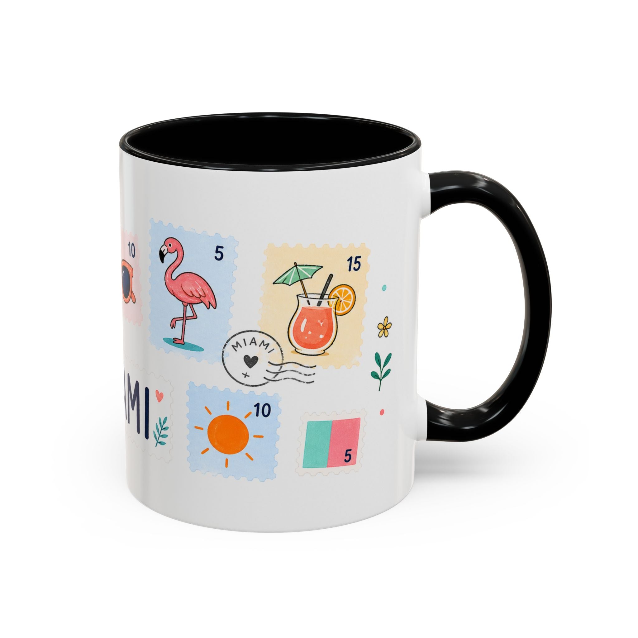 Miami Coffee Mug | Postage Stamp Collage Mug | Travel Souvenir Accent Cup 11oz 15oz