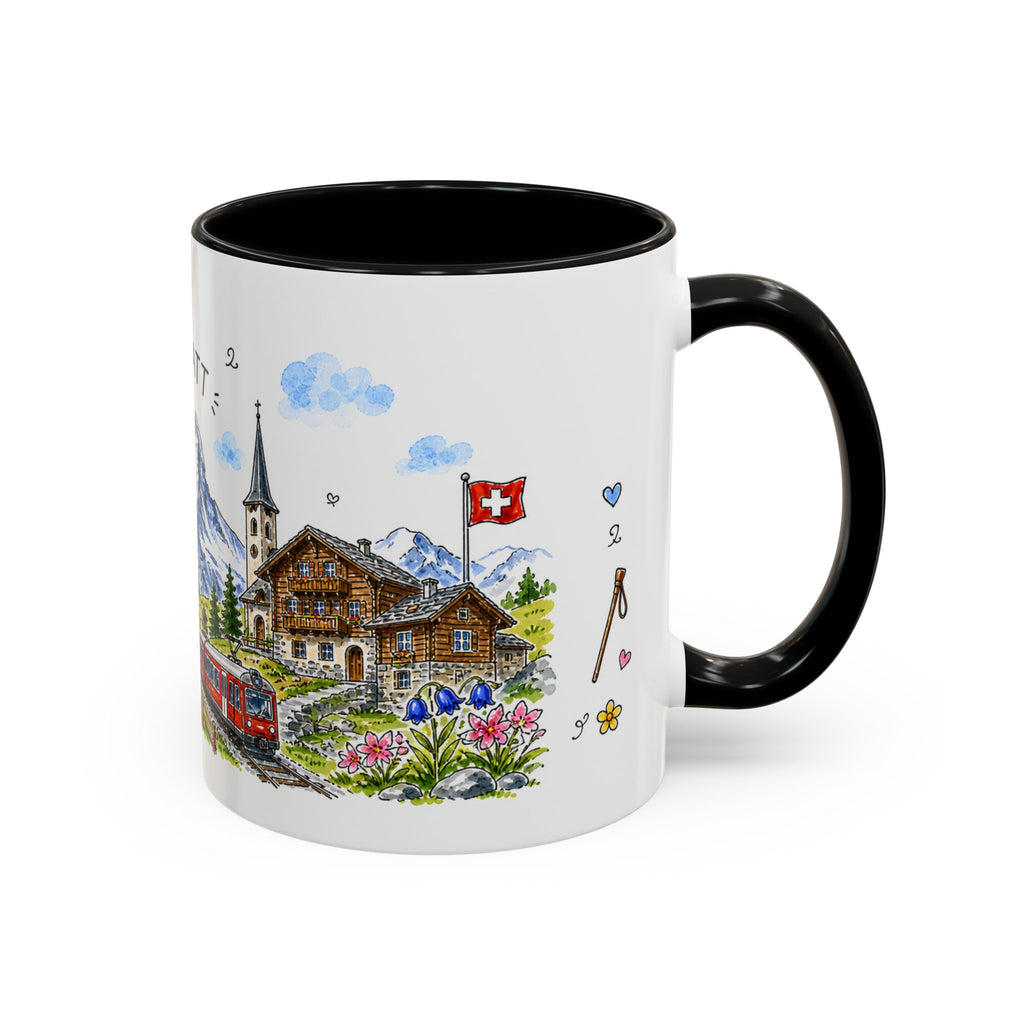 Zermatt Illustrated Travel Mug | Switzerland Souvenir Accent Coffee Mug | 11oz 15oz Ceramic Cup