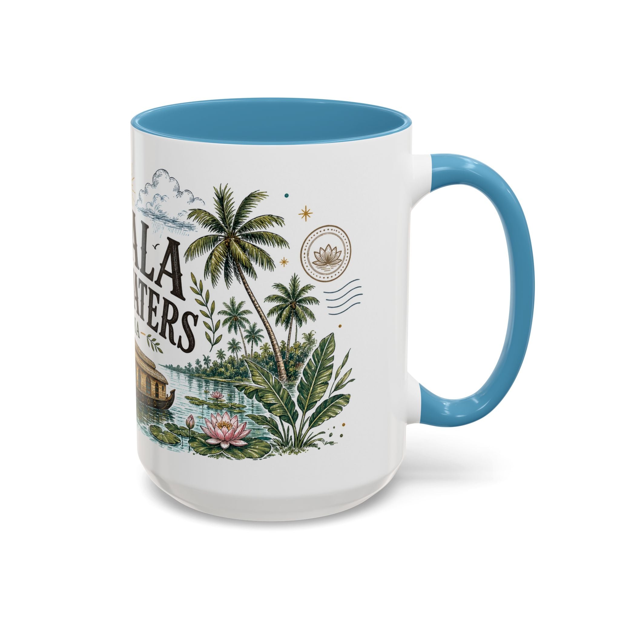 Kerala Backwaters Coffee Mug | Travel Destination Souvenir Gift | Accent Color Ceramic 11oz 15oz