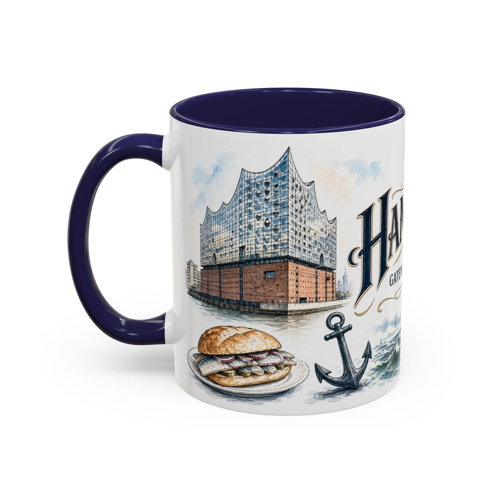 Hamburg Coffee Mug | Germany Travel Souvenir | Vintage Illustrated City Gift | 11 oz 15 oz Accent Mug