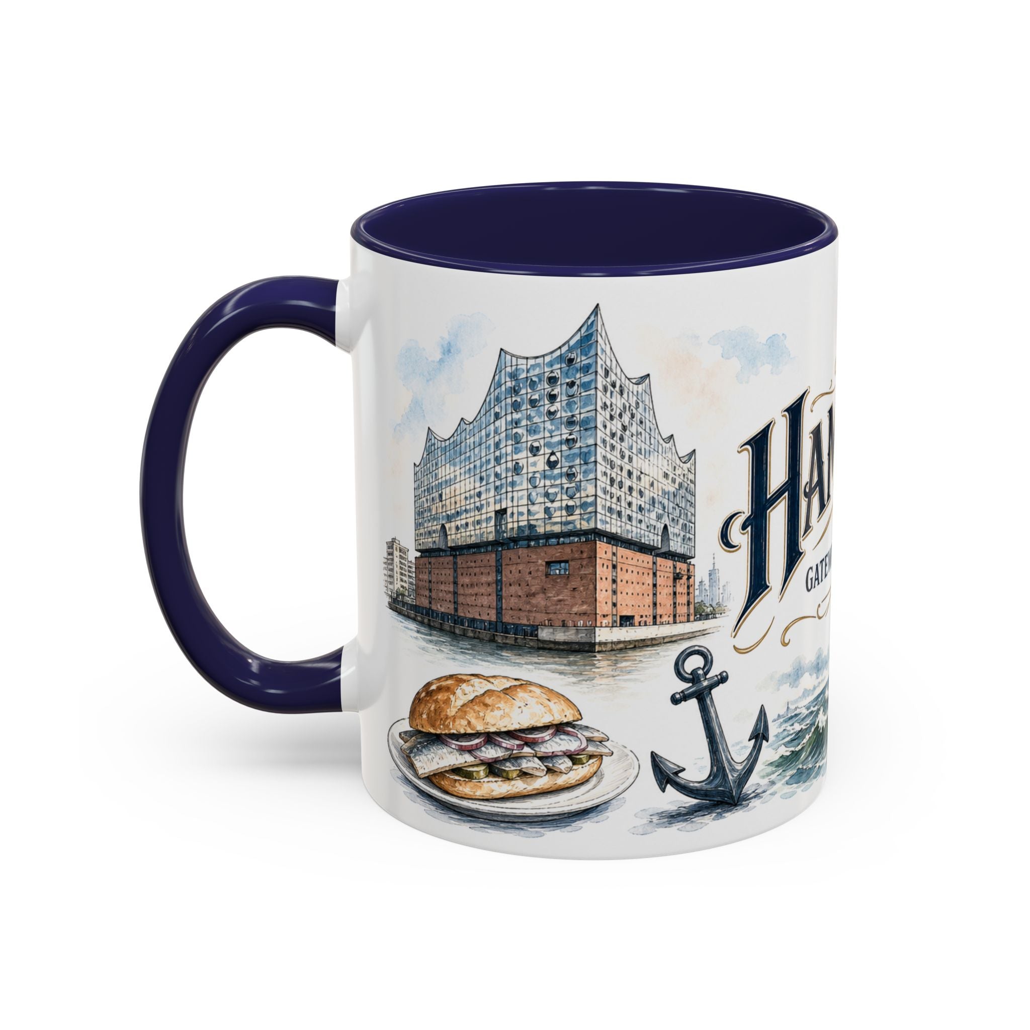 Hamburg Coffee Mug | Germany Travel Souvenir | Vintage Illustrated City Gift | 11 oz 15 oz Accent Mug
