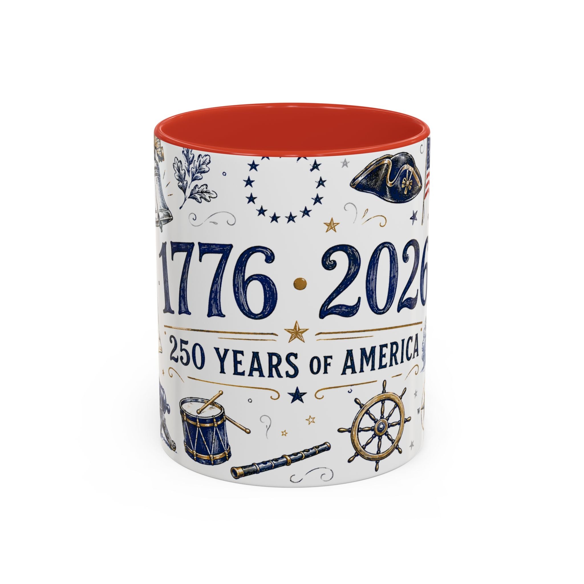 America 250 Coffee Mug | 1776-2026 Patriotic 4th of July Gift | Accent Color Ceramic 11oz 15oz