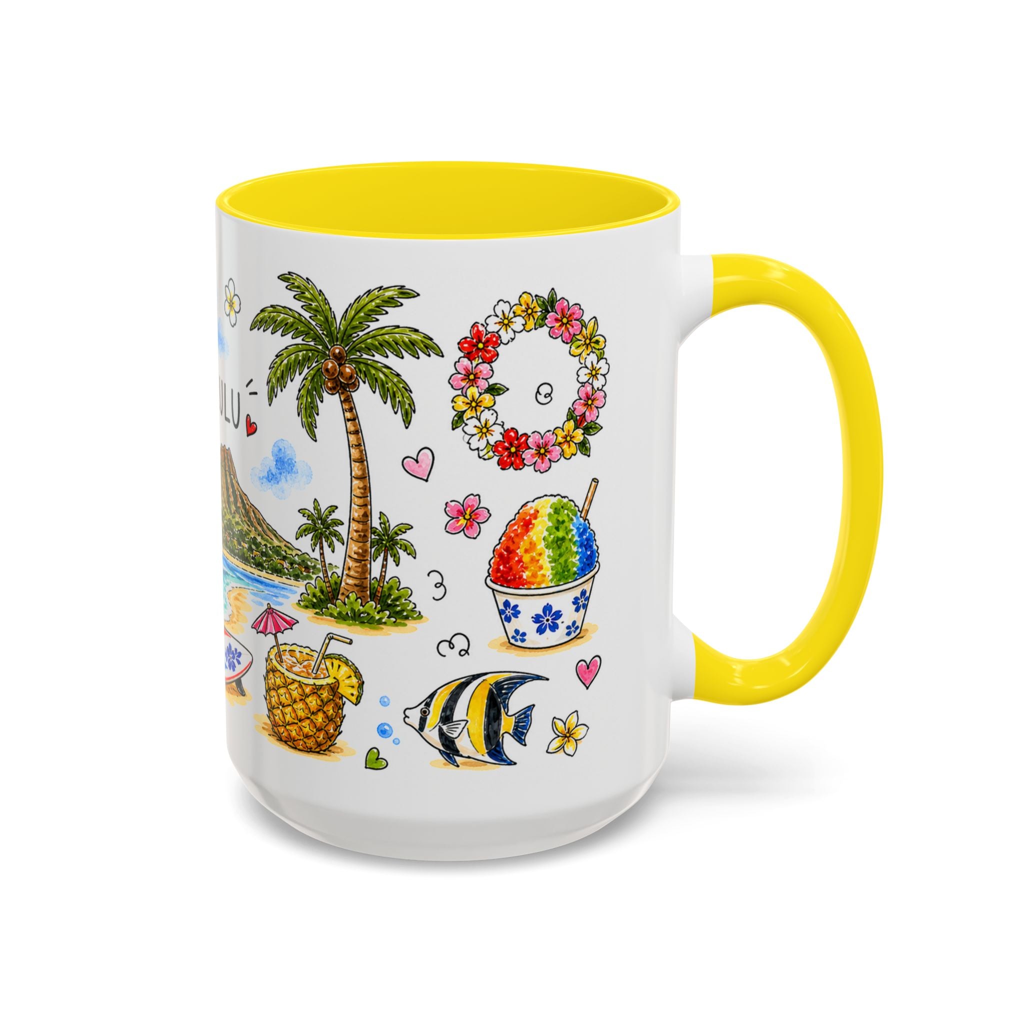 Honolulu Illustrated Travel Mug | City Souvenir Accent Coffee Mug | 11oz 15oz Ceramic Cup