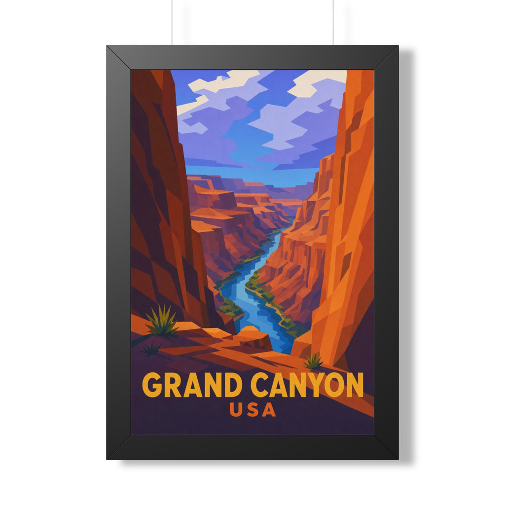 Grand Canyon United States Framed Poster | Vintage Travel Wall Art | Black Walnut White Frame | 16x24 20x30