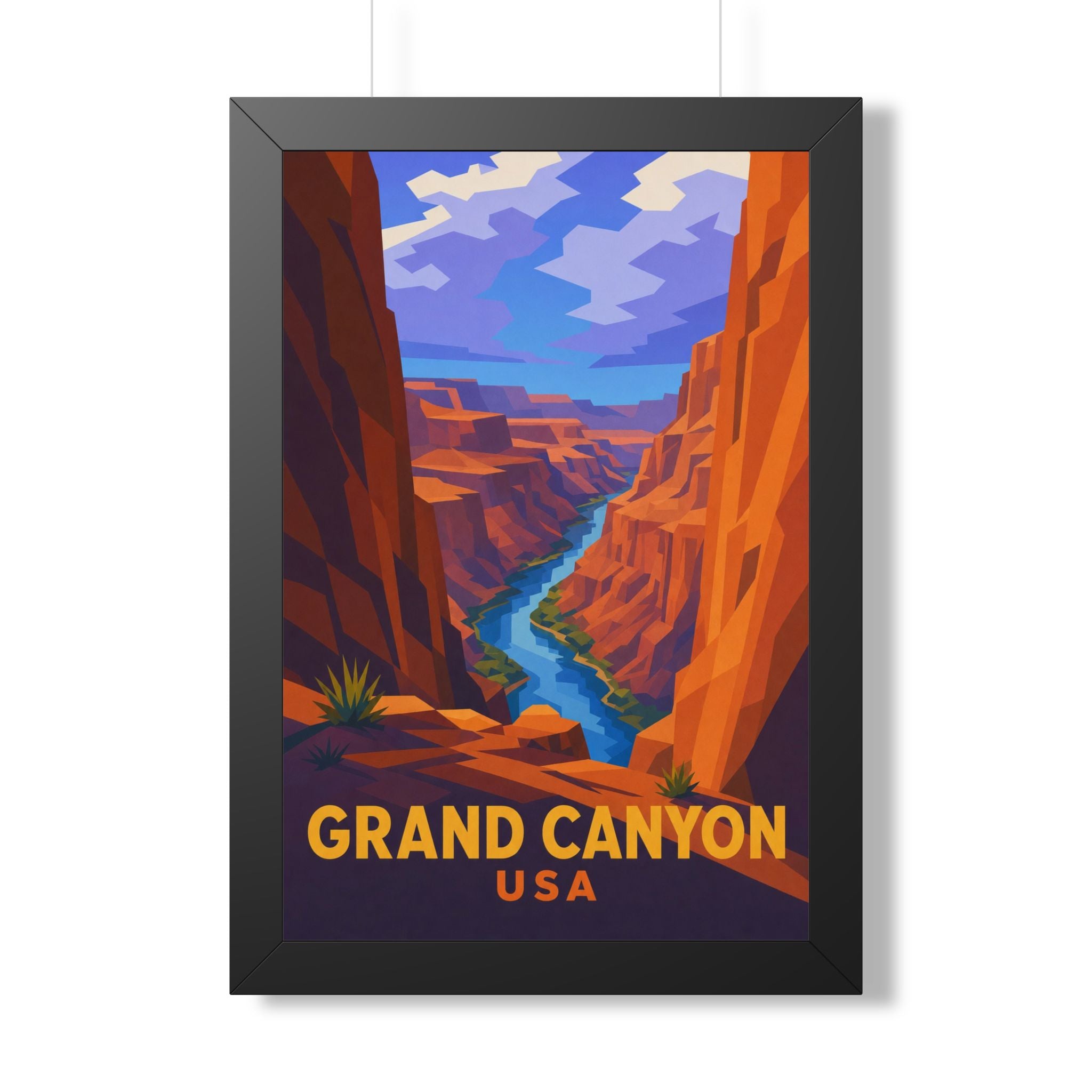 Grand Canyon United States Framed Poster | Vintage Travel Wall Art | Black Walnut White Frame | 16x24 20x30