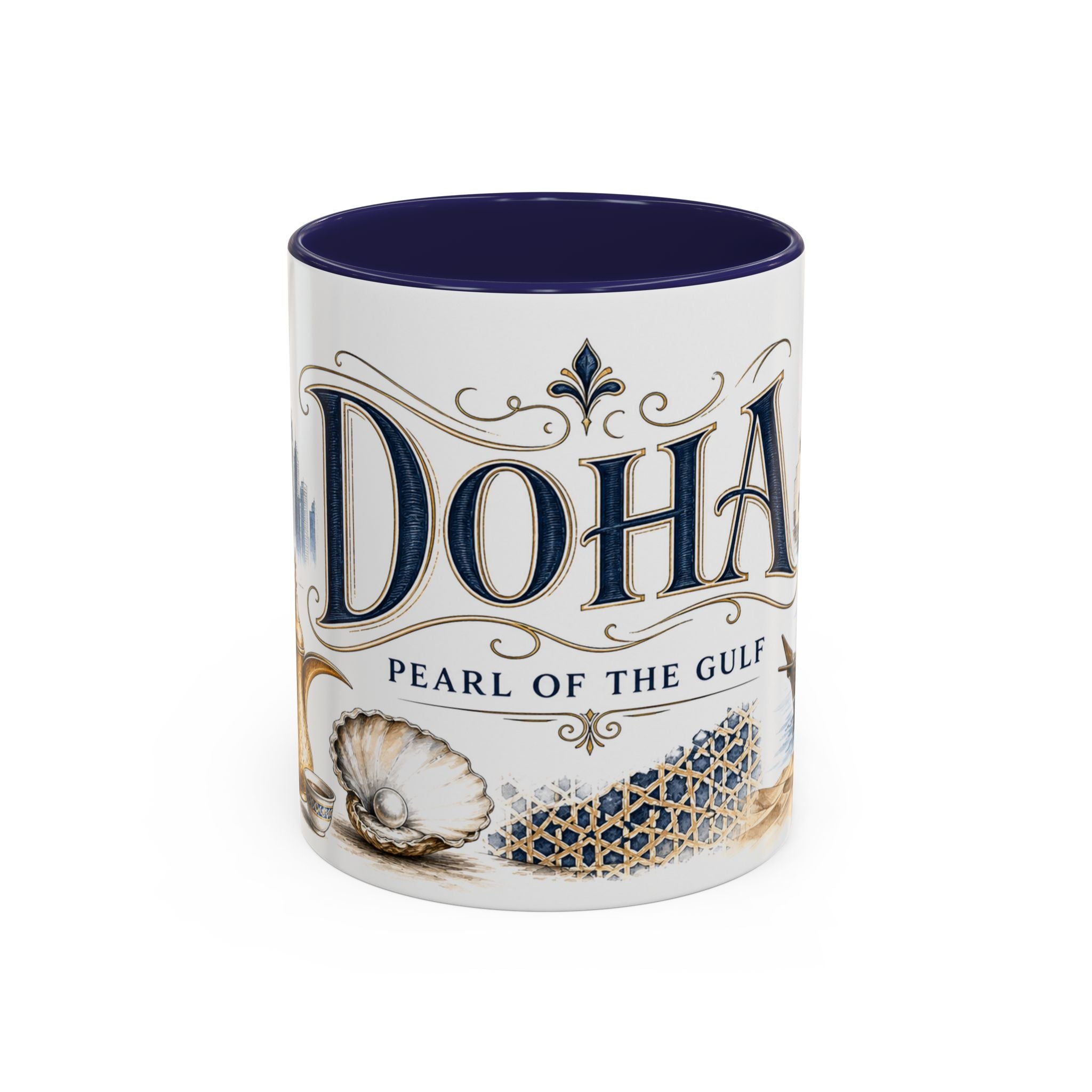 Doha Coffee Mug | Qatar Travel Souvenir | Vintage Illustrated City Gift | 11 oz 15 oz Accent Mug