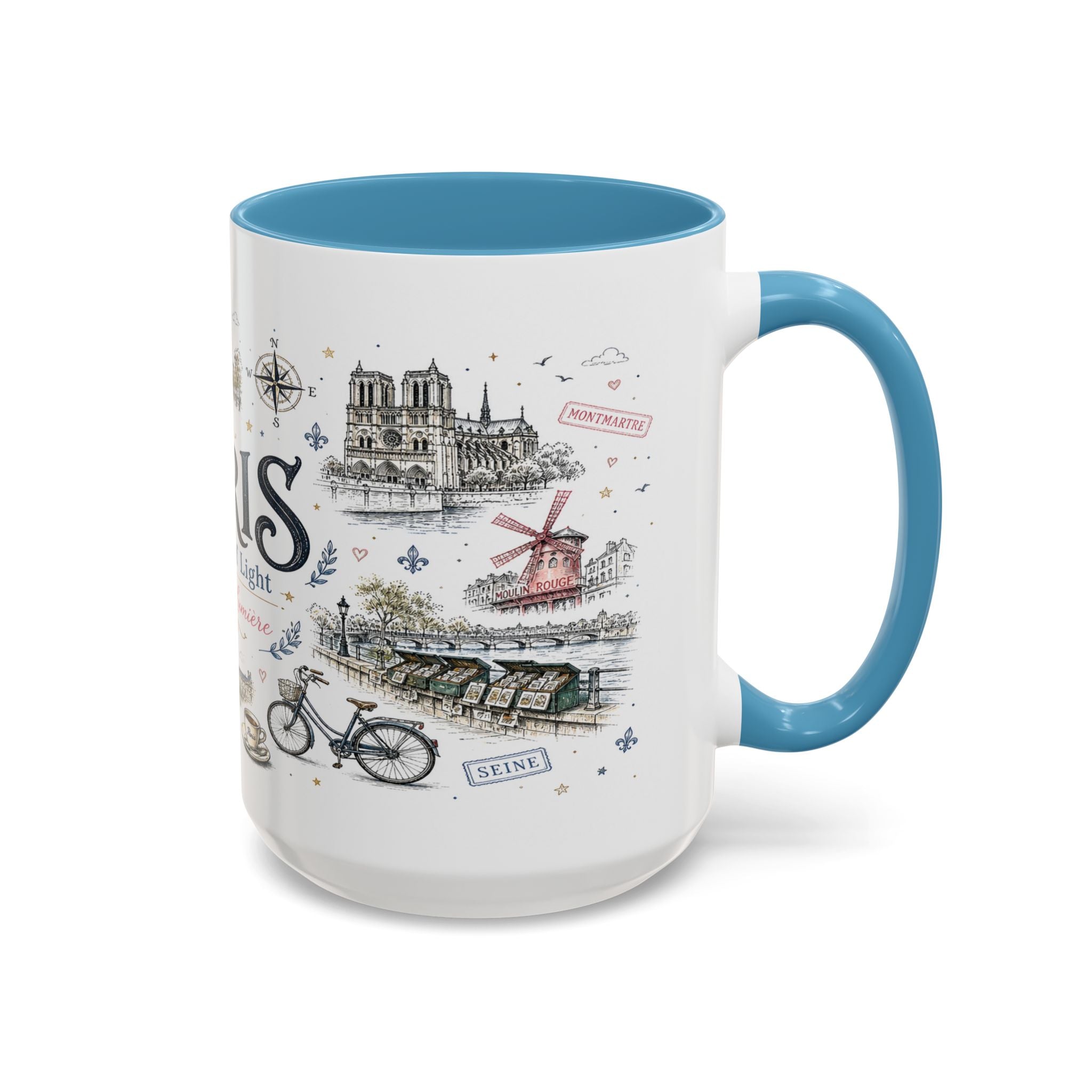 Paris Coffee Mug | France Souvenir Travel Gift | Accent Color Ceramic 11oz 15oz