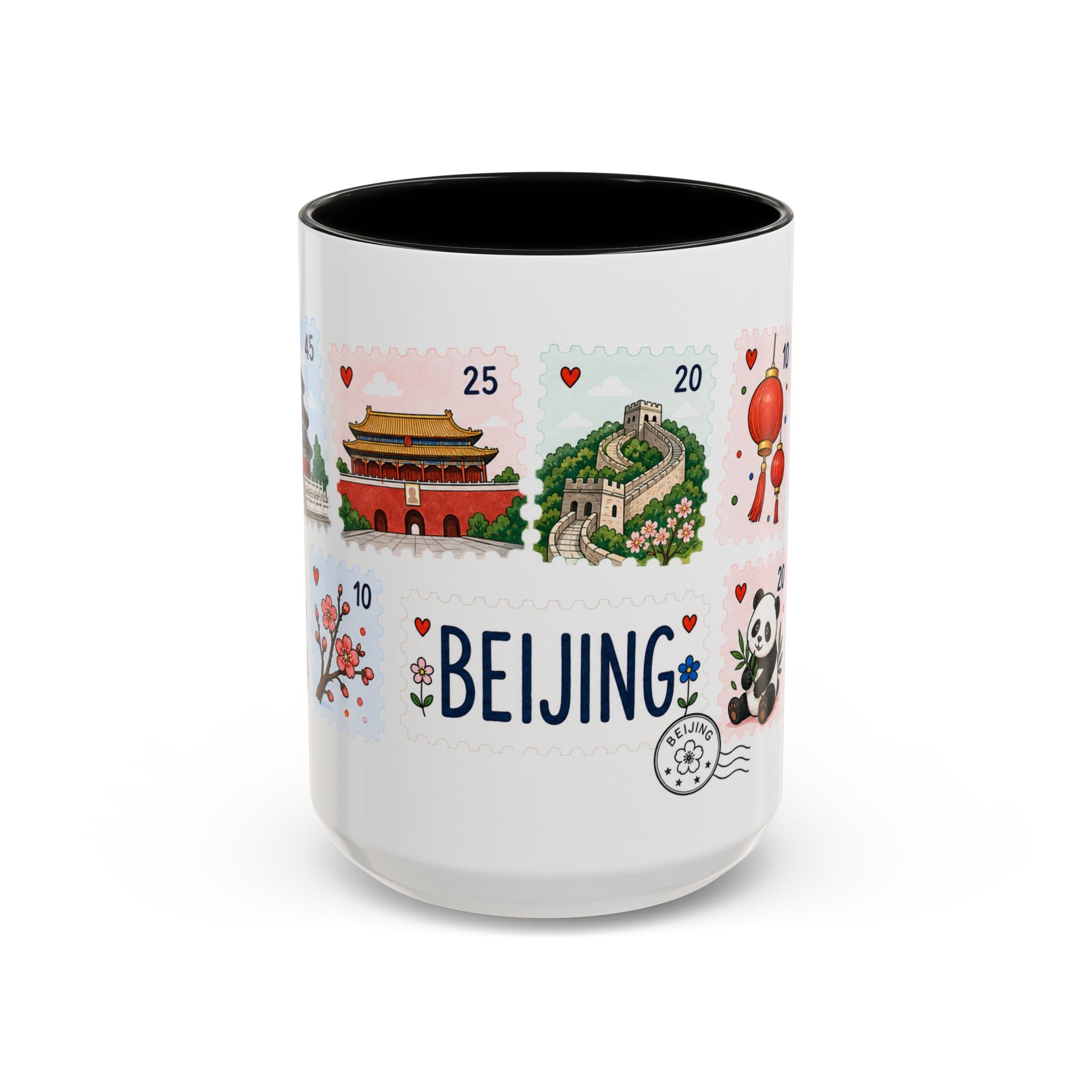Beijing Coffee Mug | Postage Stamp Collage Mug | Travel Souvenir Accent Cup 11oz 15oz