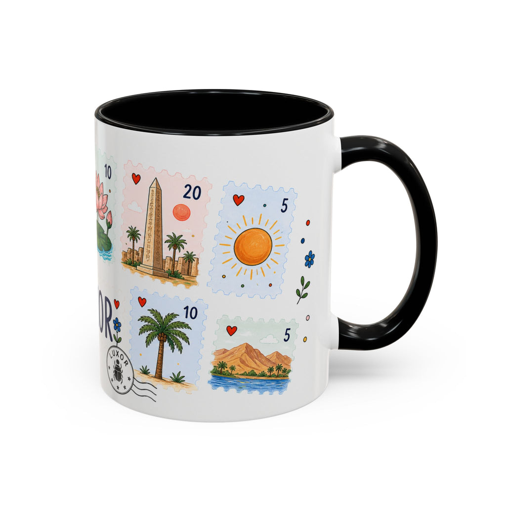 Luxor Coffee Mug | Postage Stamp Collage Mug | Travel Souvenir Accent Cup 11oz 15oz