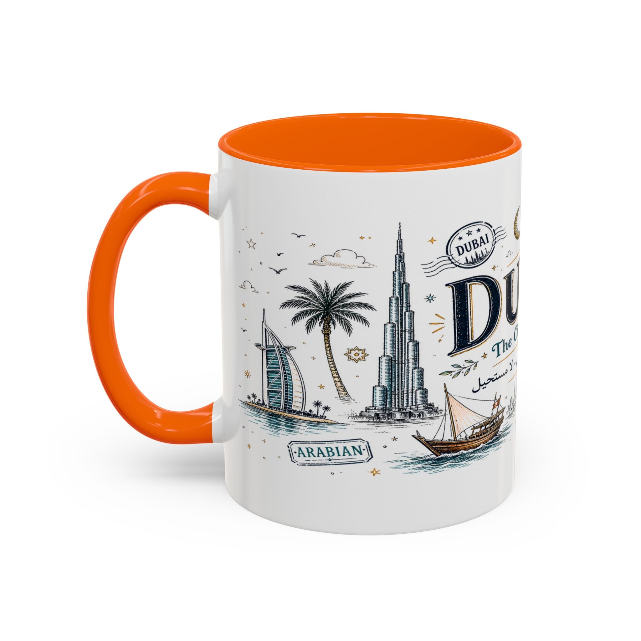 Dubai Coffee Mug | UAE Souvenir Travel Gift | Accent Color Ceramic 11oz 15oz