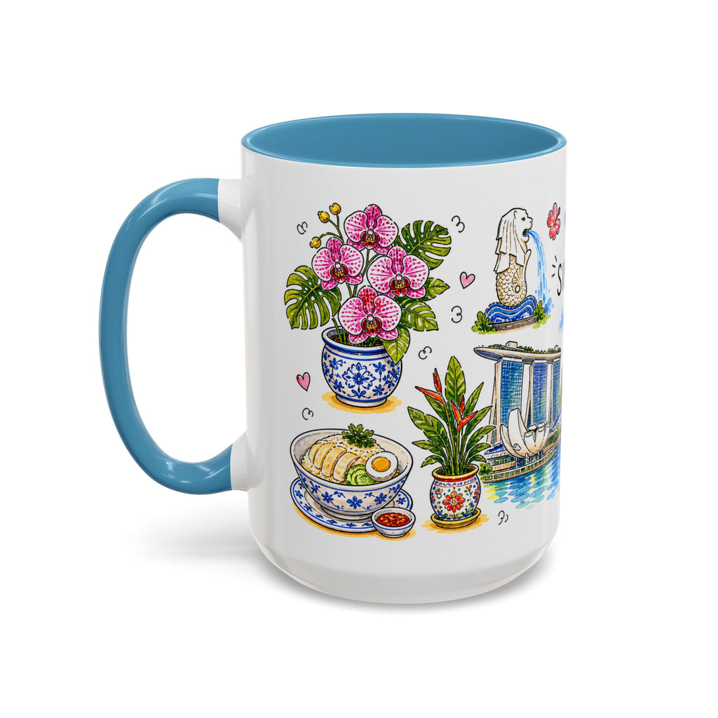 Singapore Illustrated Travel Mug | City Souvenir Accent Coffee Mug | 11oz 15oz Ceramic Cup