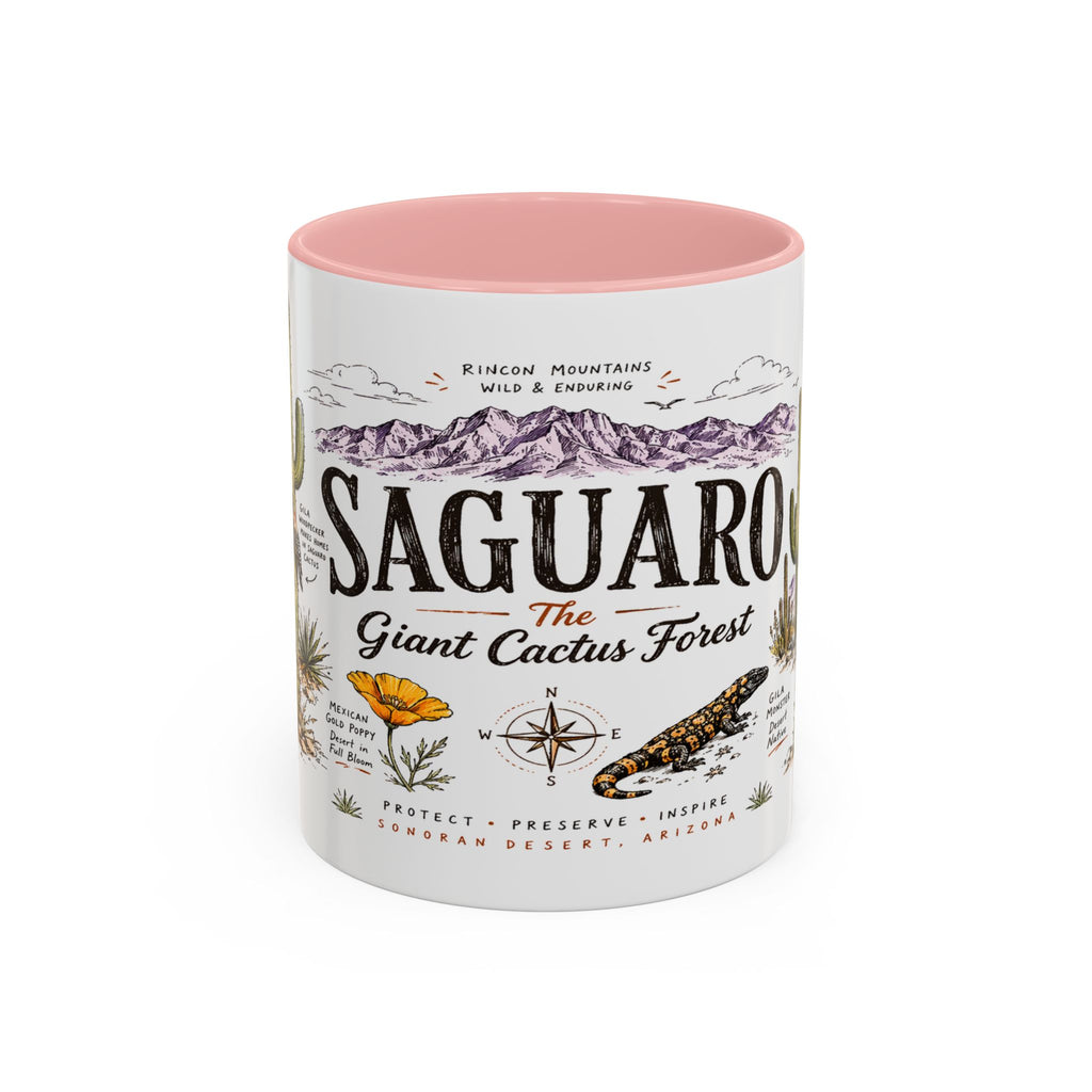 Saguaro National Park Coffee Mug | Arizona Desert Cactus Sunset Gift | Accent Color Ceramic 11oz 15oz