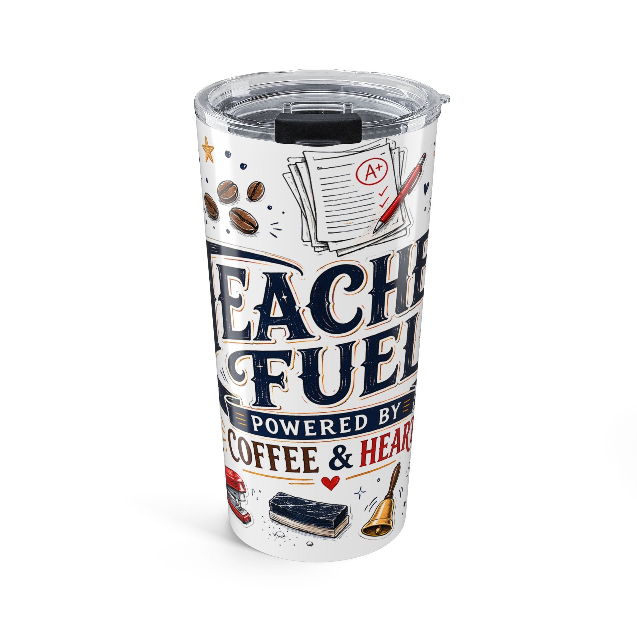 Teacher Fuel 20oz Tumbler | Powered by Coffee and Wine Funny Gift | Insulated Stainless Steel Travel Cup