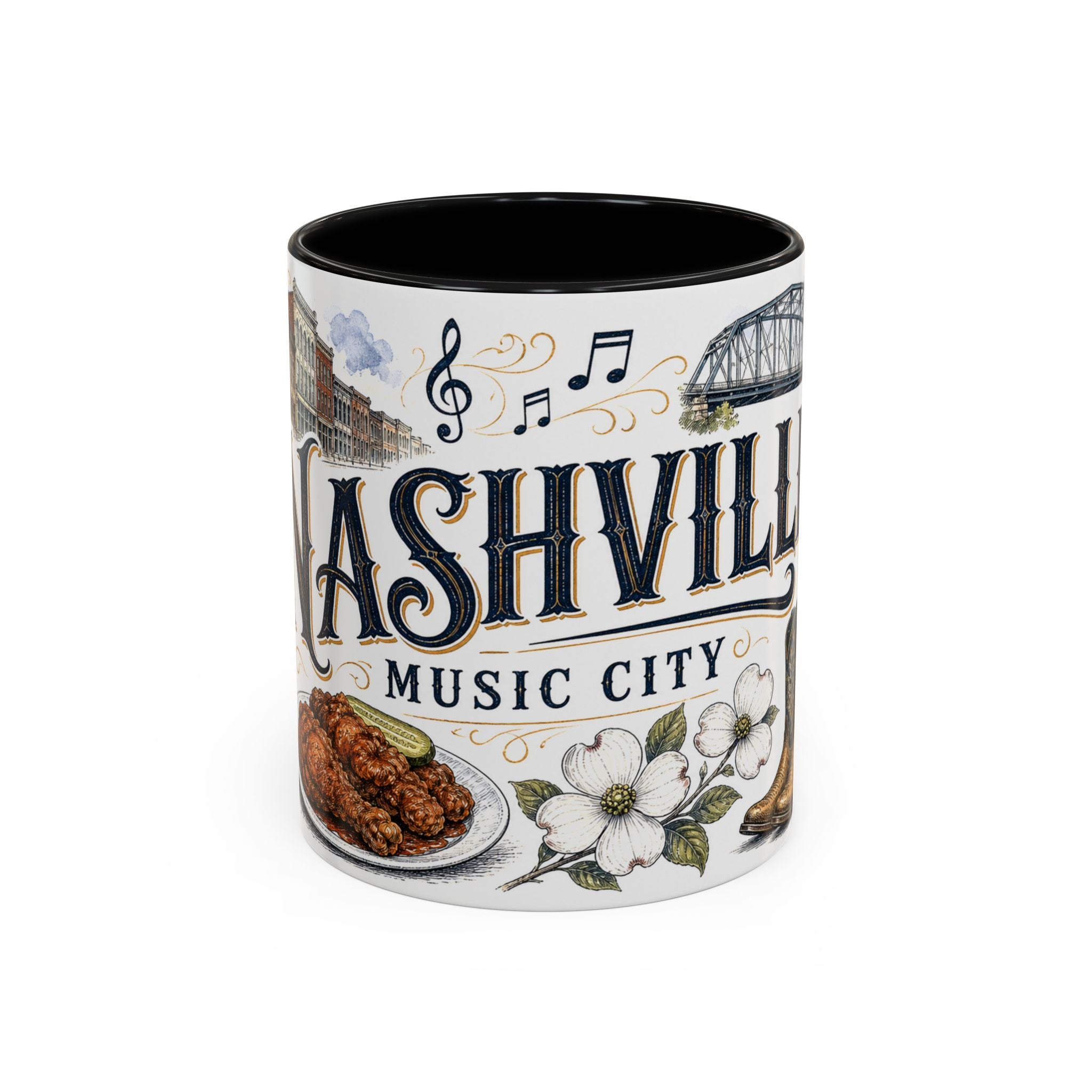Nashville Coffee Mug | United States Travel Souvenir | Vintage Illustrated City Gift | 11 oz 15 oz Accent Mug