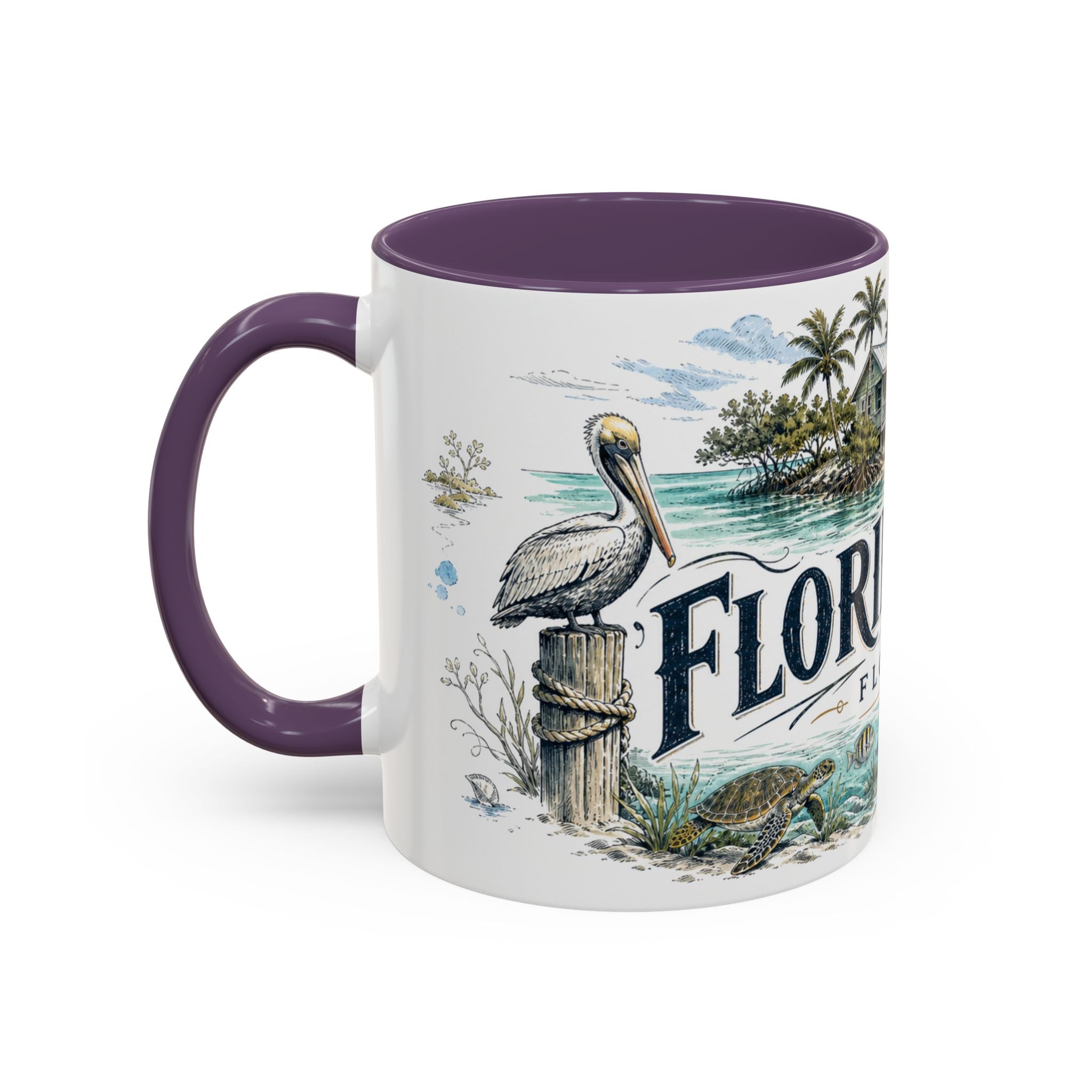 Florida Keys Mug, Florida Travel Souvenir, Bucket List Gift, Accent Ceramic Coffee Mug 11oz 15oz