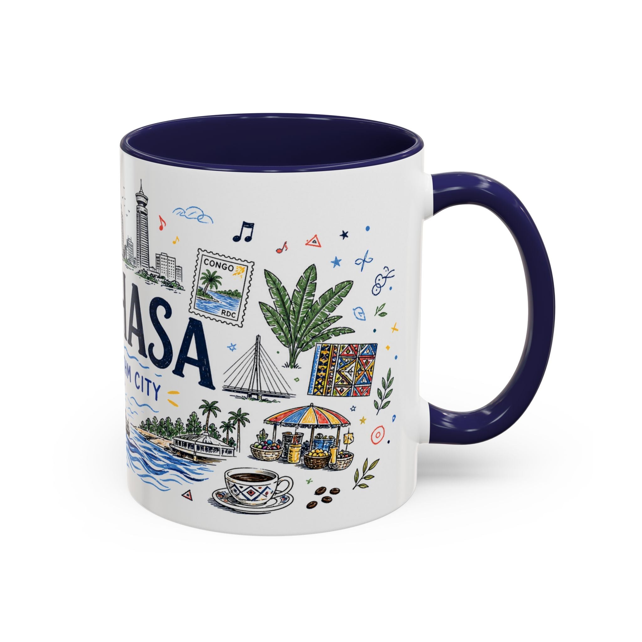 Kinshasa Coffee Mug | DR Congo Souvenir Travel Gift | Accent Color Ceramic 11oz 15oz
