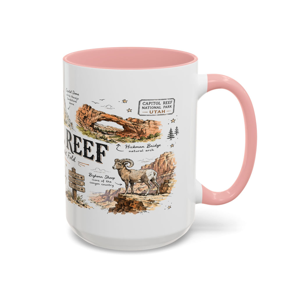 Capitol Reef National Park Coffee Mug | Utah Sandstone Canyon Hiking Gift | Accent Color Ceramic 11oz 15oz