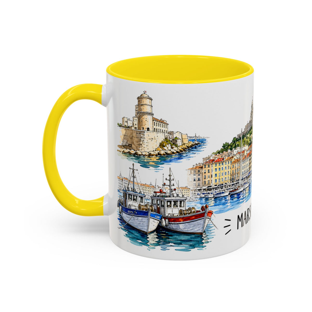 Marseille Illustrated Travel Mug | City Souvenir Accent Coffee Mug | 11oz 15oz Ceramic Cup