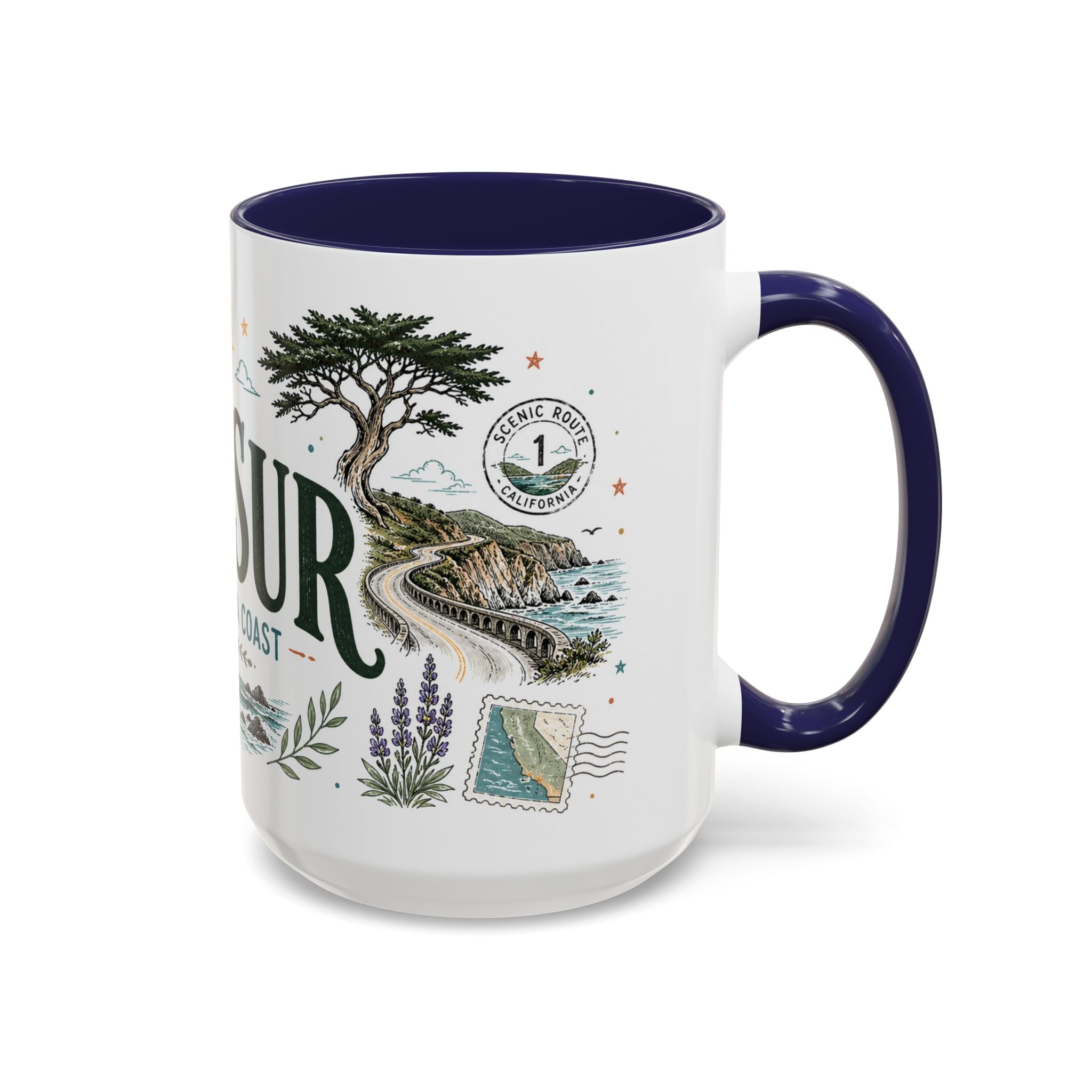 Big Sur Coffee Mug | Travel Destination Souvenir Gift | Accent Color Ceramic 11oz 15oz