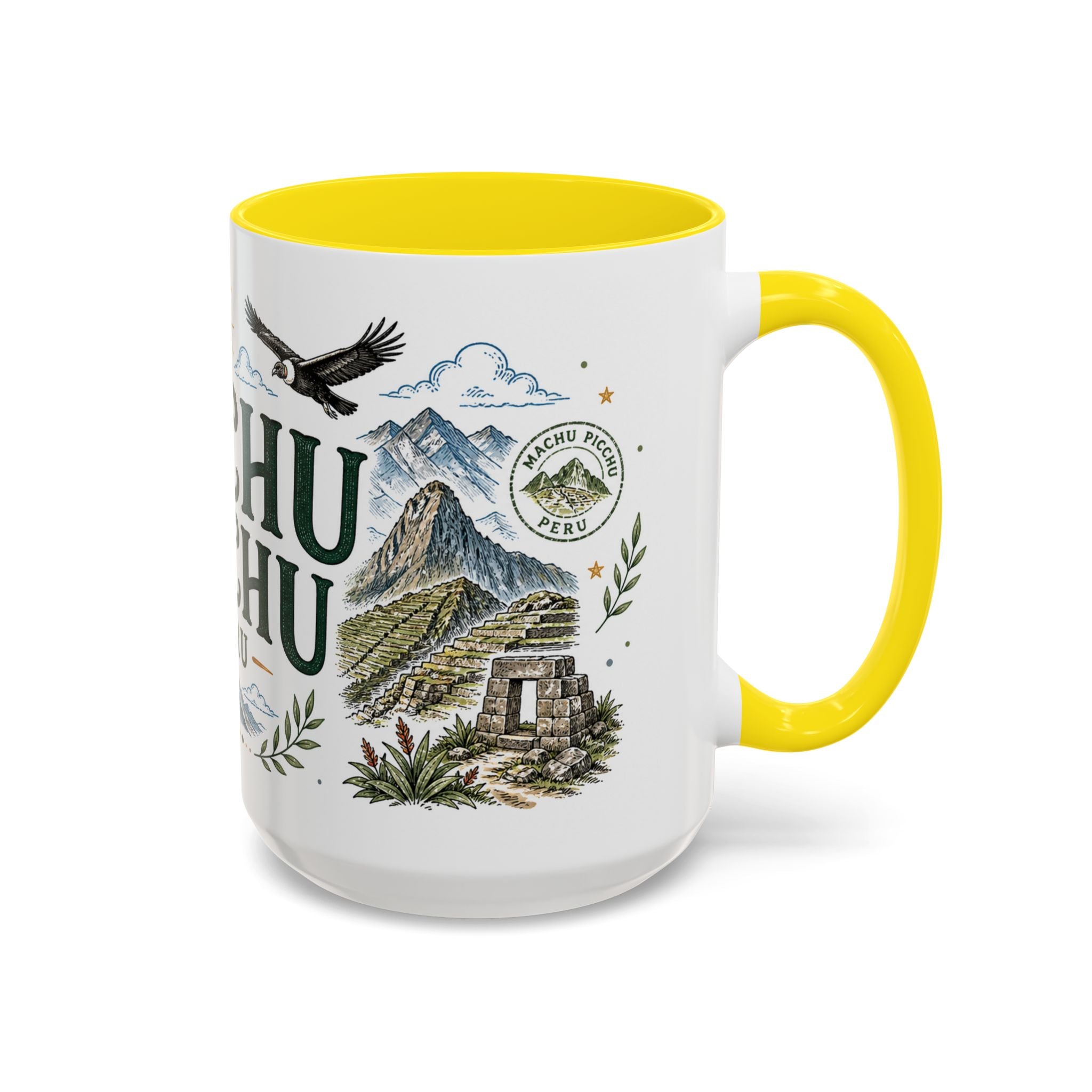 Machu Picchu Coffee Mug | Travel Destination Souvenir Gift | Accent Color Ceramic 11oz 15oz