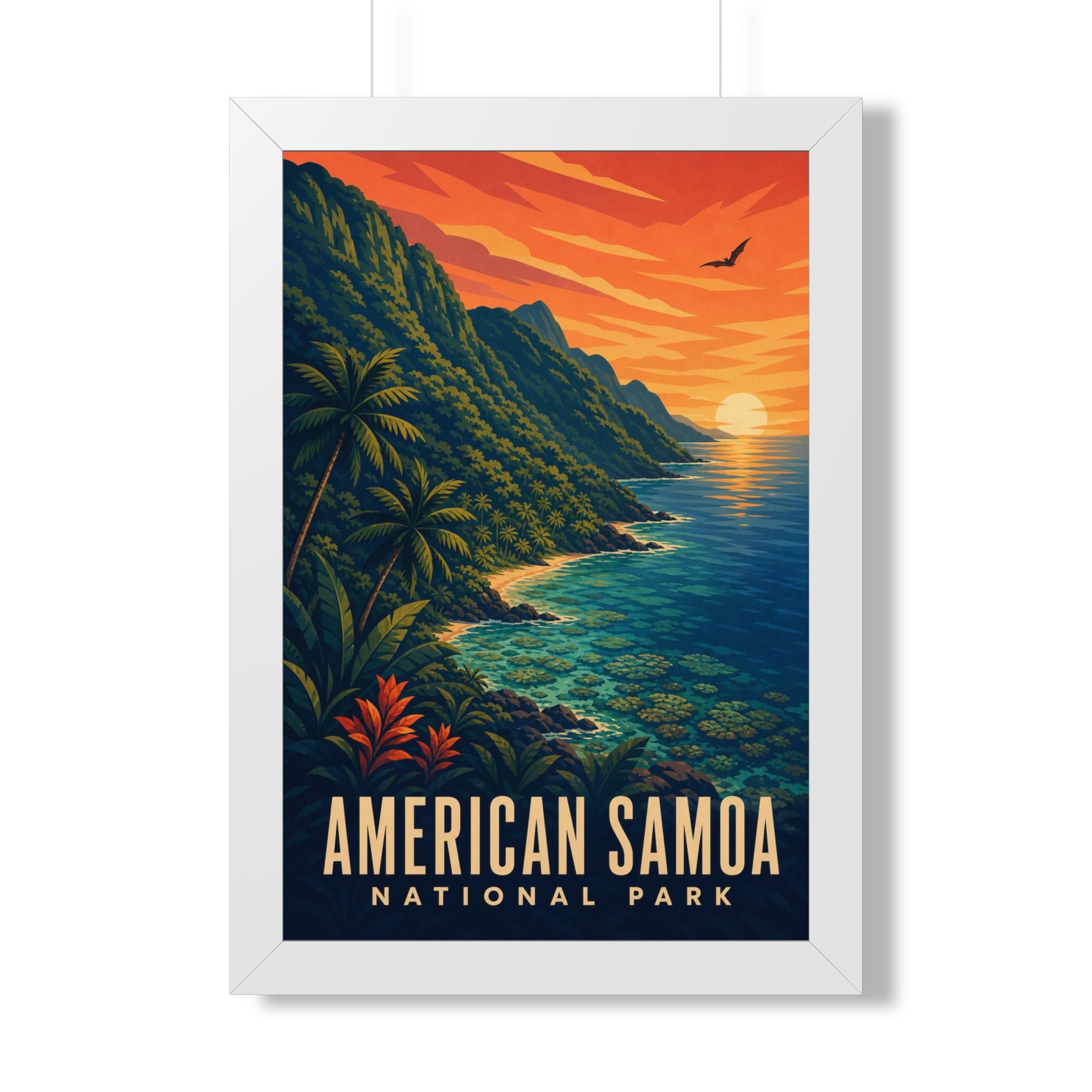 American Samoa National Park Framed Poster | Vintage Travel Wall Art | Black Walnut White Frame | 16x24 20x30