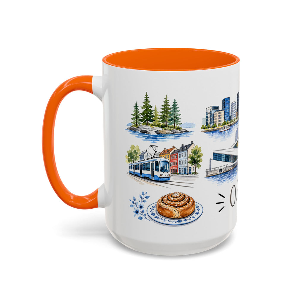 Oslo Illustrated Travel Mug | City Souvenir Accent Coffee Mug | 11oz 15oz Ceramic Cup