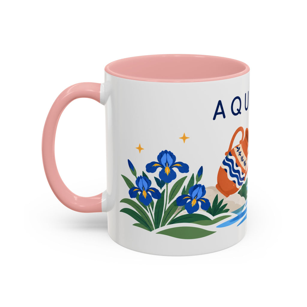 Aquarius Zodiac Coffee Mug | Water Bearer Design | Astrology Birthday Gift | 11 oz 15 oz Ceramic Accent Mug