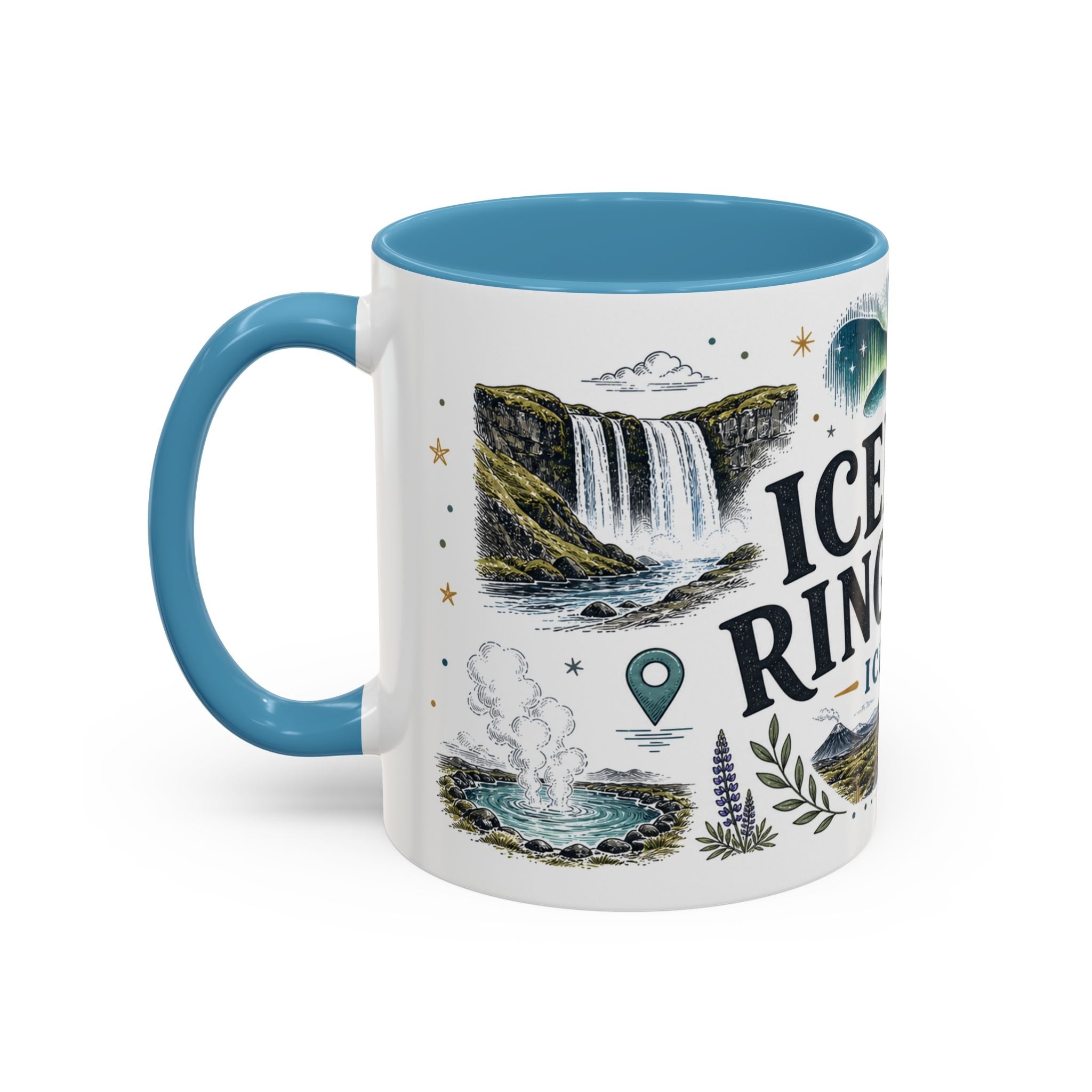 Iceland Ring Road Coffee Mug | Travel Destination Souvenir Gift | Accent Color Ceramic 11oz 15oz
