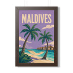 Maldives Beach Maldives Framed Poster | Vintage Travel Wall Art | Black Walnut White Frame | 16x24 20x30