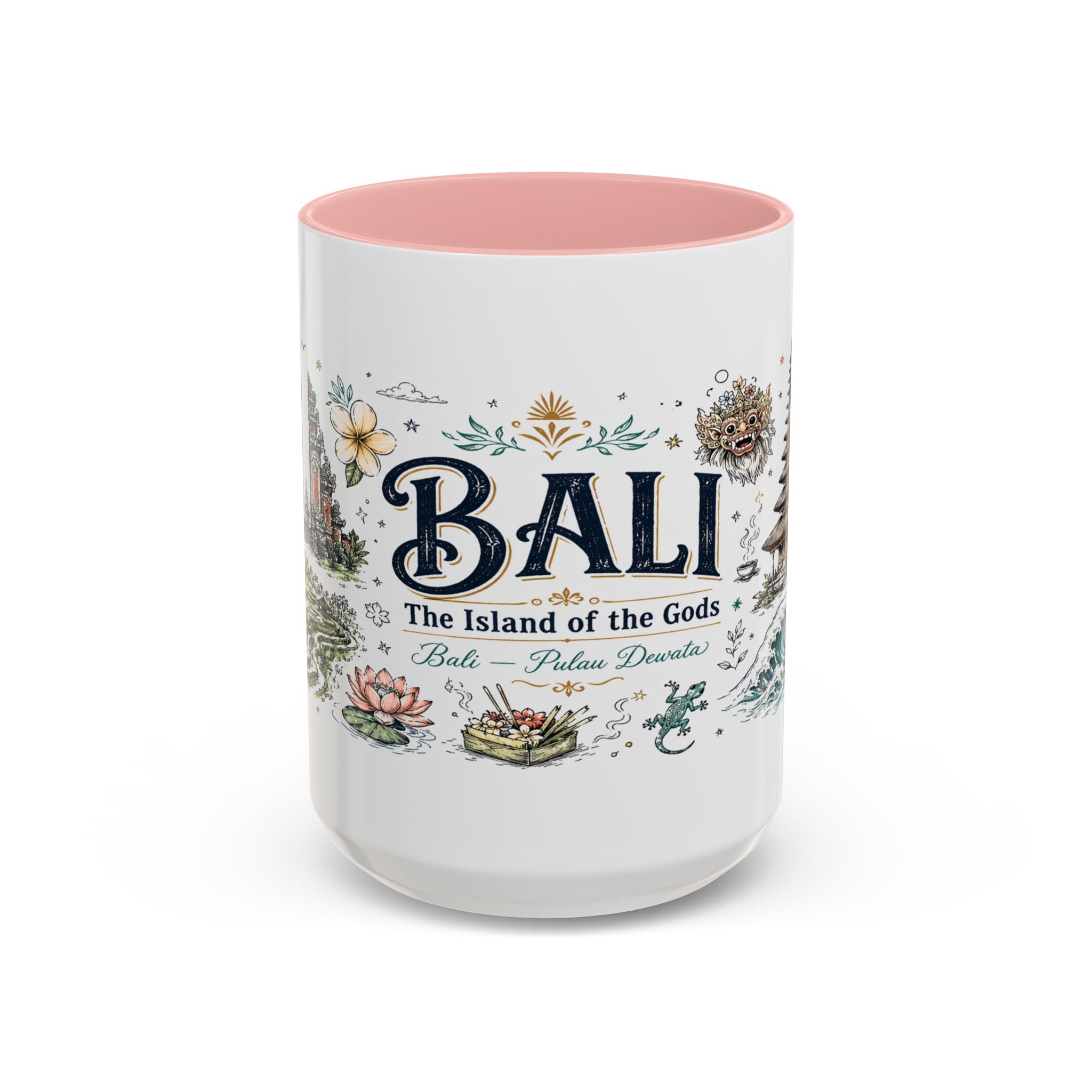 Bali Coffee Mug | Indonesia Souvenir Travel Gift | Accent Color Ceramic 11oz 15oz