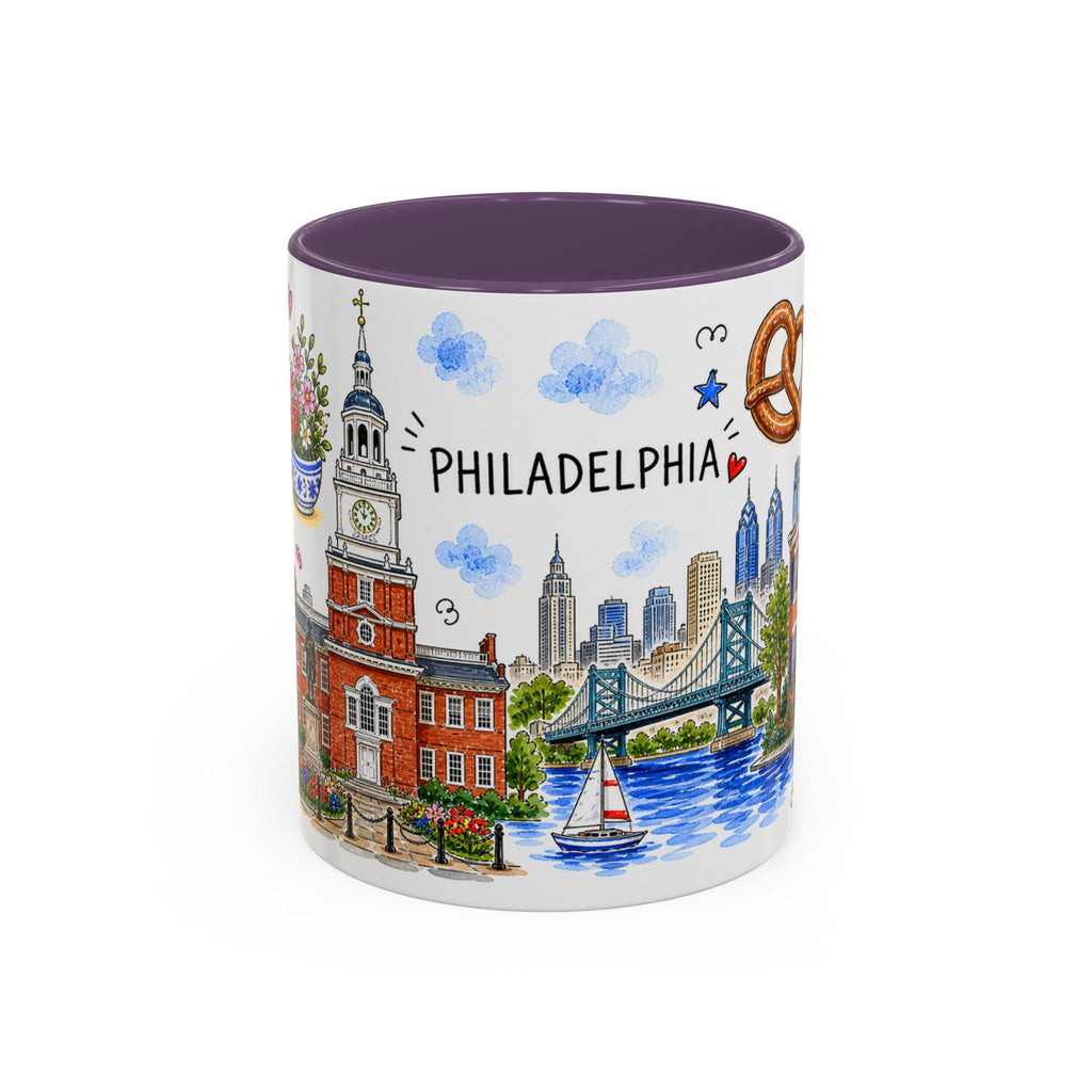 Philadelphia Illustrated Travel Mug | City Souvenir Accent Coffee Mug | 11oz 15oz Ceramic Cup