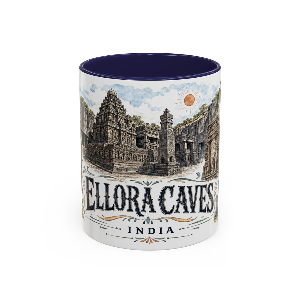 Ellora Caves Mug, India Travel Souvenir, Bucket List Gift, Accent Ceramic Coffee Mug 11oz 15oz